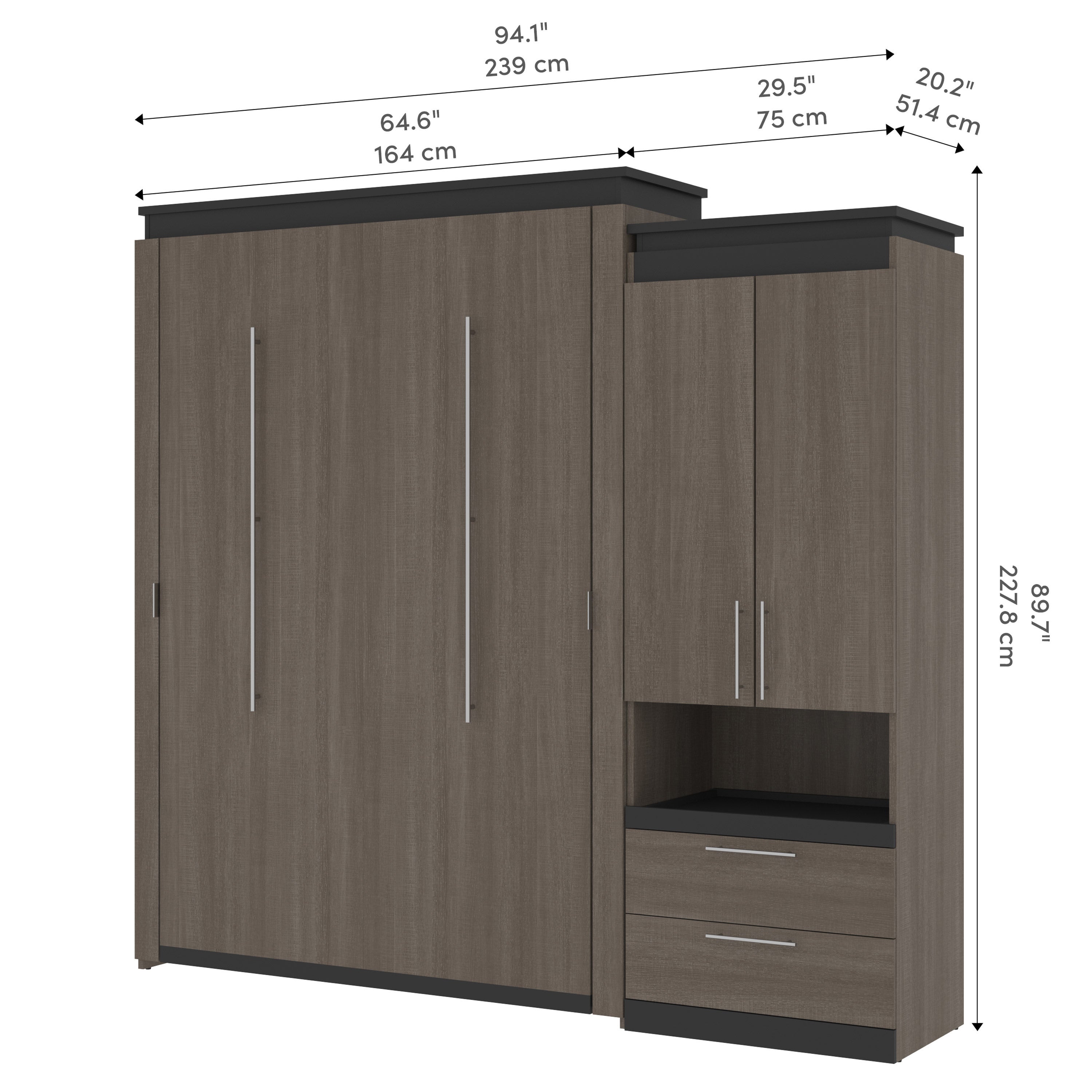 Orion Queen Wall Bed with Storage Cabinet and Nightstand