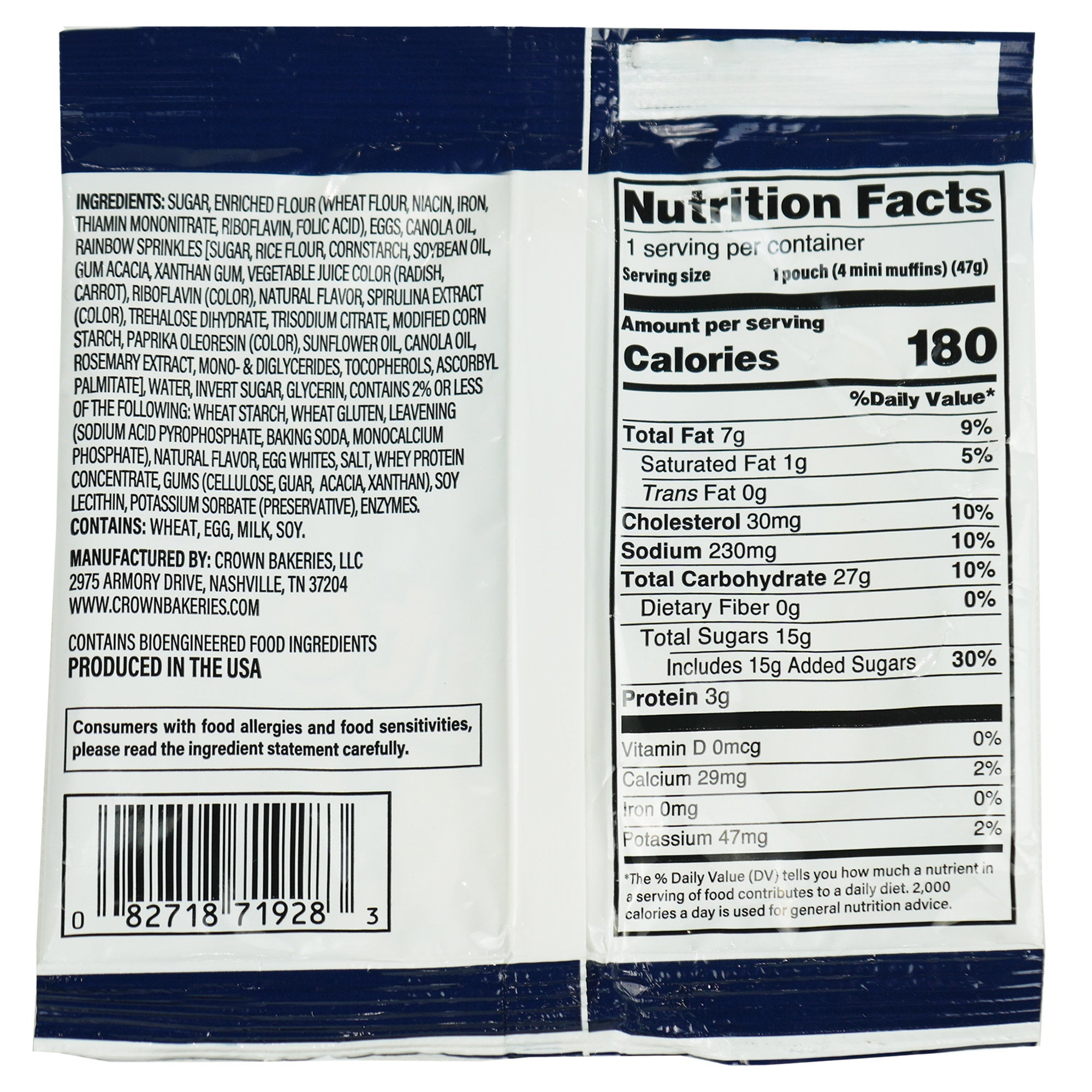 Crown Bakeries Mini Muffin Bites, Birthday Cake, 1.65 oz, 20-count