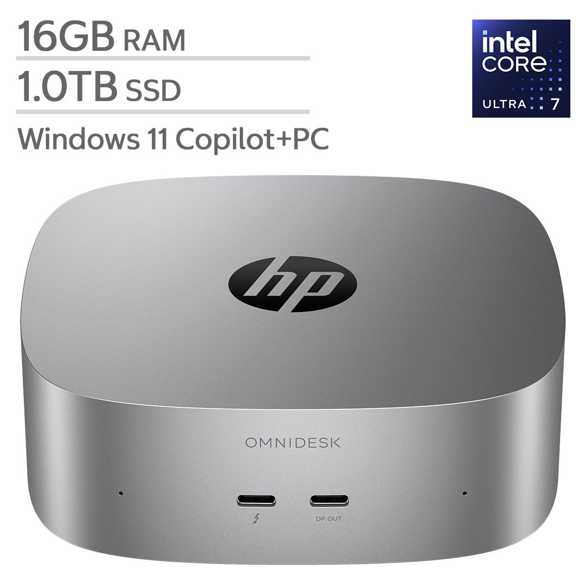 HP OmniDesk Mini Desktop PC - Intel Core Ultra 7 Series 3 Processor - Copilot+ PC - 16GB Memory - 1TB SSD - Windows 11 Home.