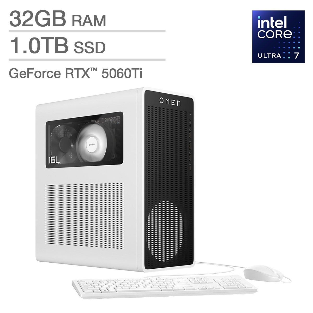 OMEN 16L Gaming Desktop PC - Intel Core Ultra 7 265F - NVIDIA GeForce RTX 5060 Ti - 32GB Memory - 1TB SSD - Windows 11 Home