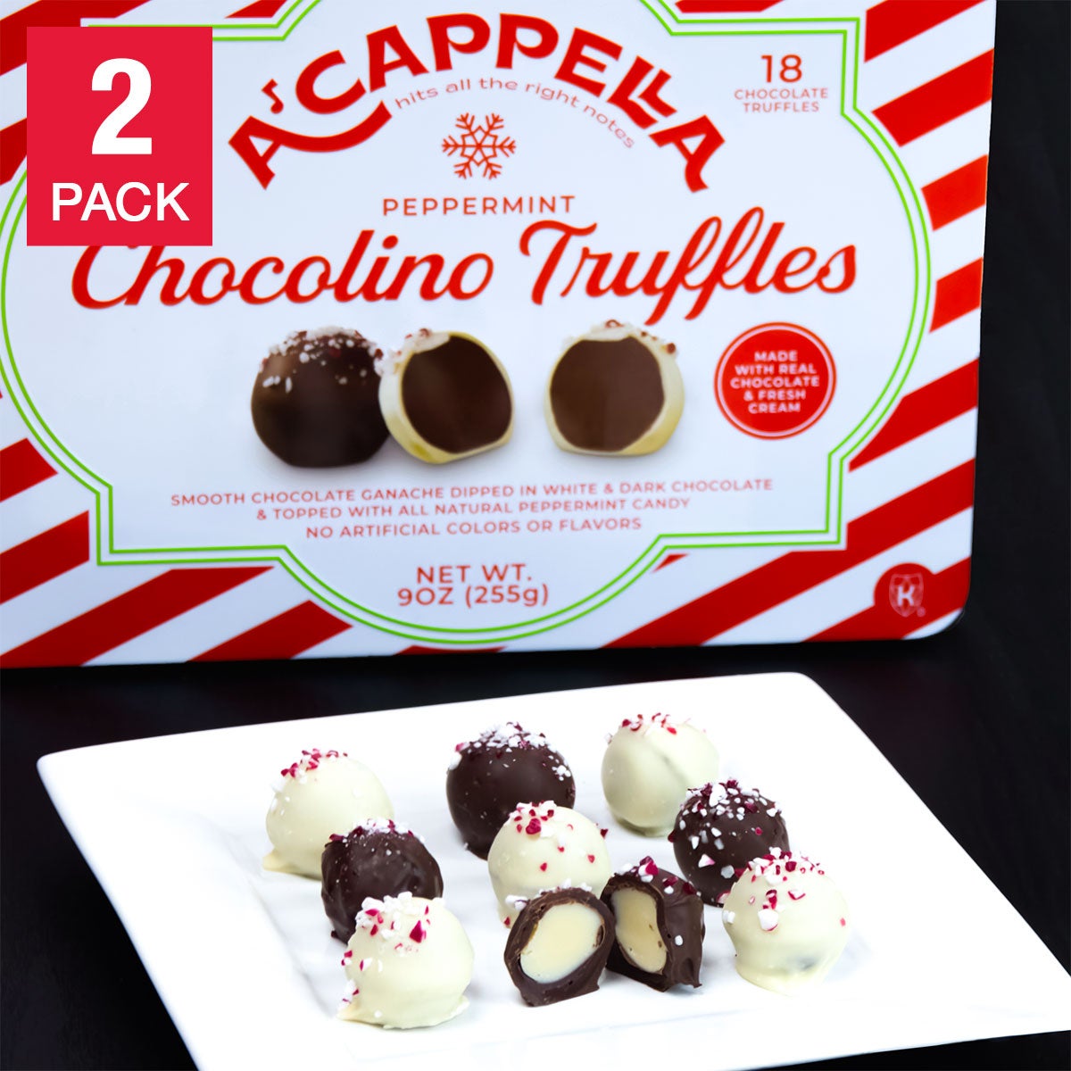 A'cappella 18 Peppermint Chocolino Truffle Tin, 2-pack