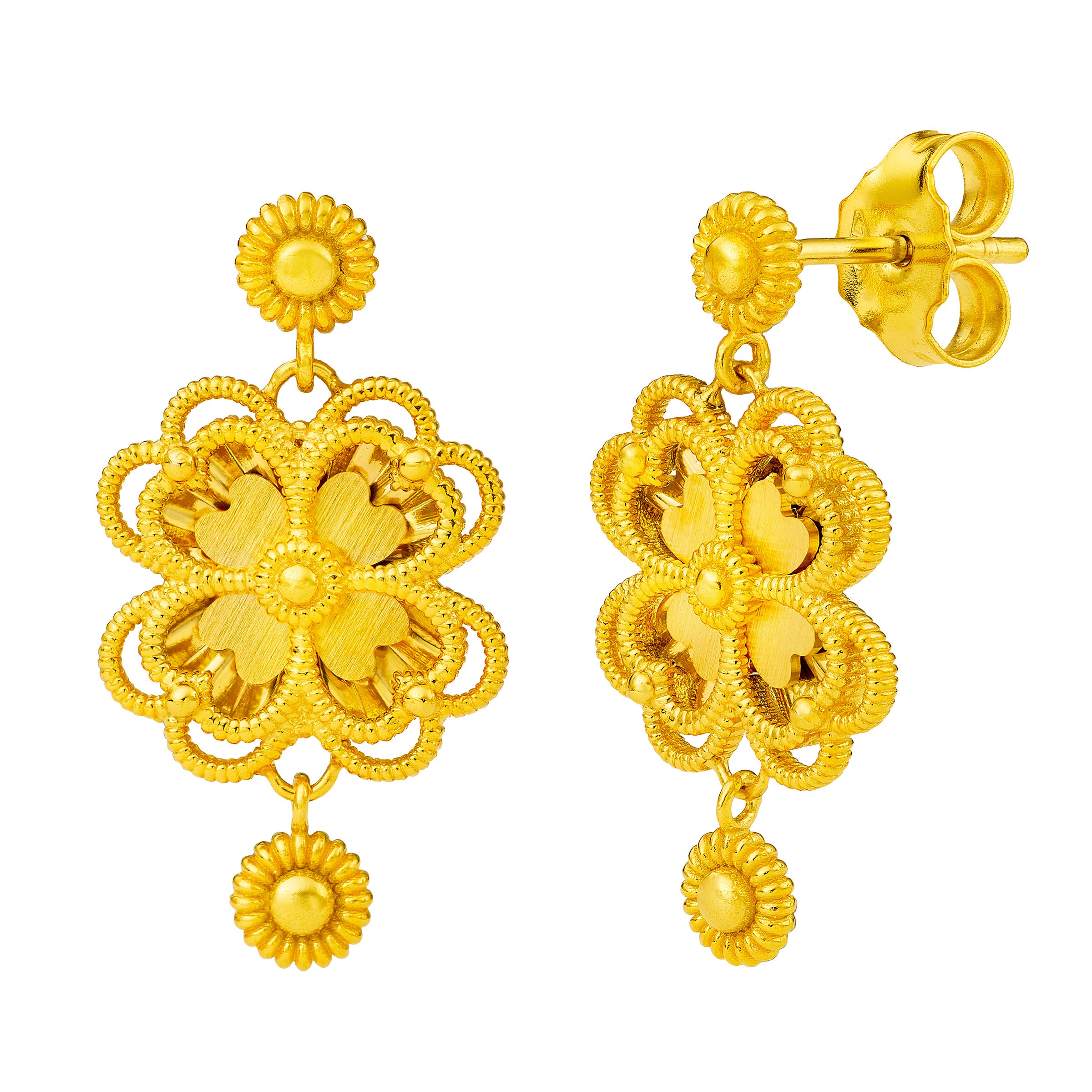22kt Yellow Gold Beaded Clover Earrings