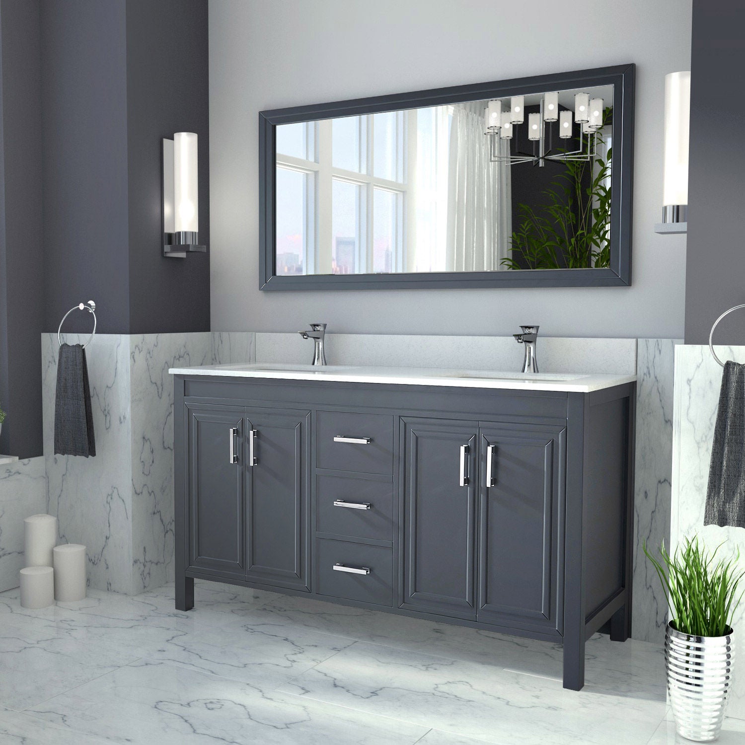 Corniche 60” Gray Double Sink Vanity by Studio Bathe