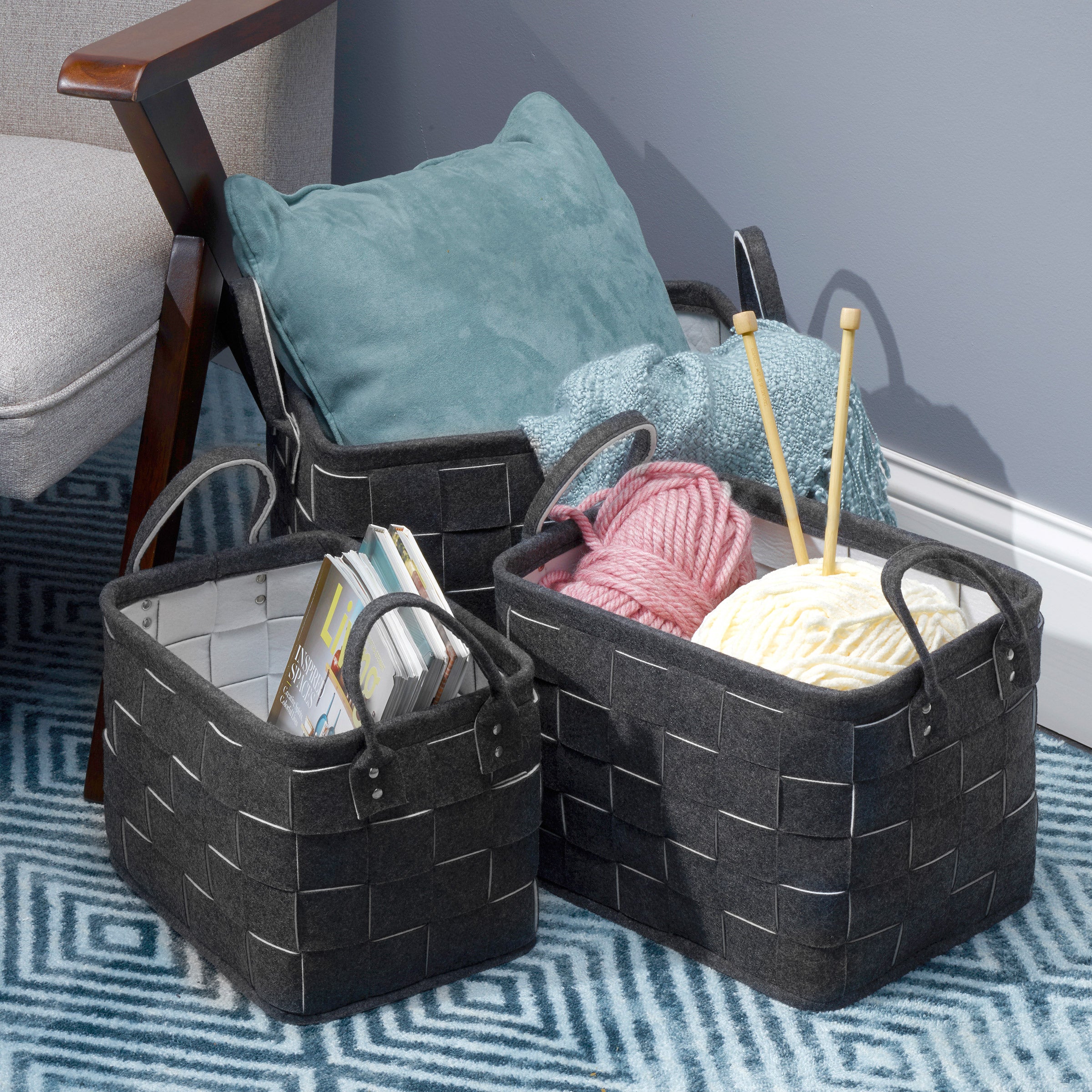 Elements Felt Charcoal Baskets, 3-piece Set