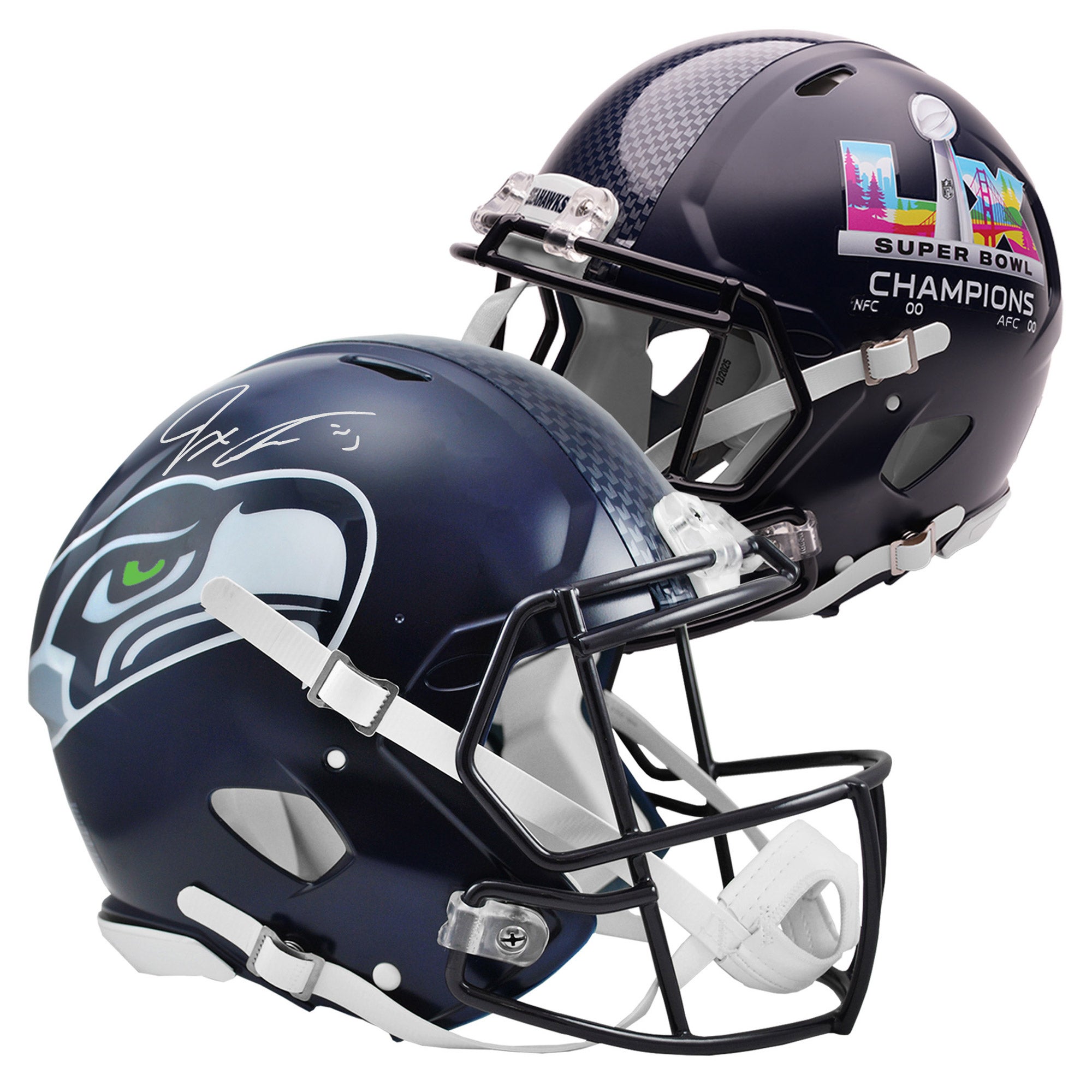 Jaxon Smith-Njigba Autographed Seattle Seahawks Super Bowl LX Champions Speed Authentic Helmet with Commemorative Display Case - Fanatics Authenticated