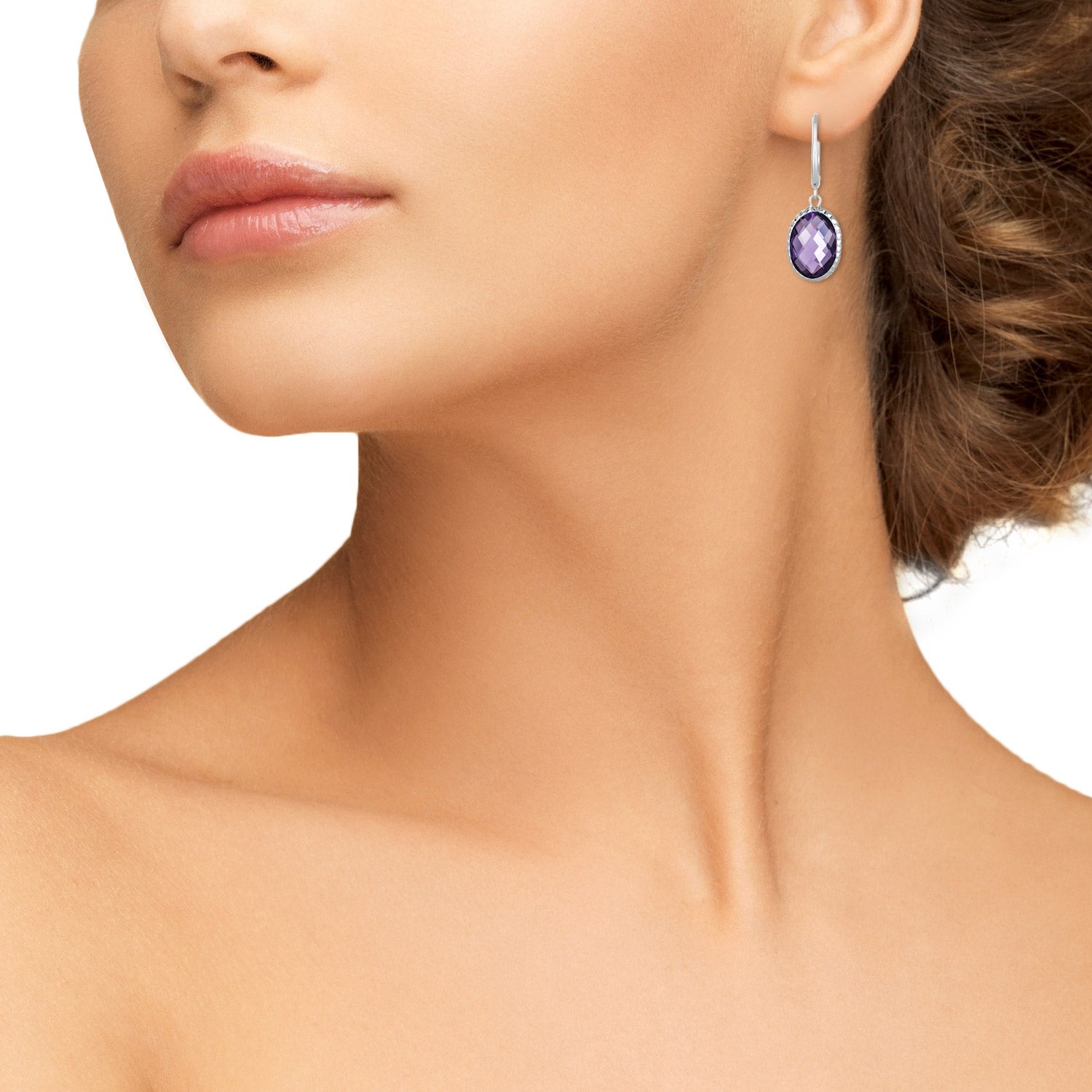 Oval Gemstone 14kt White Gold Earring