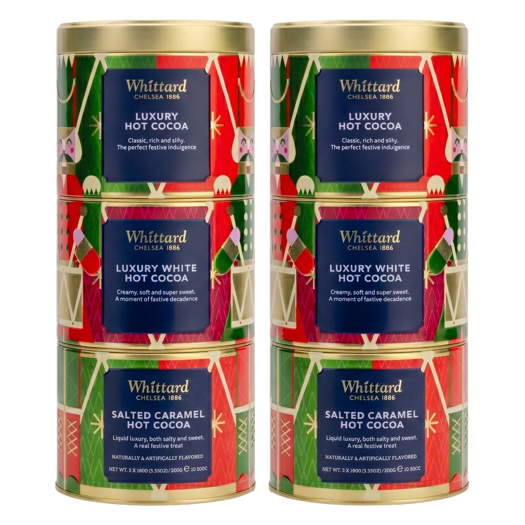 Whittard Hot Chocolate Stacking Tin 2 Pack, 6 Total Tins (3.53 oz. each)