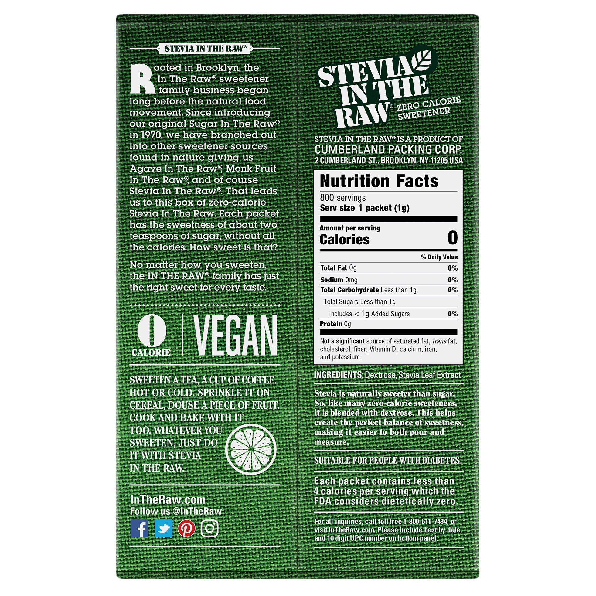 Stevia in the Raw Zero Calorie Sweetener, 1 g, 800-count