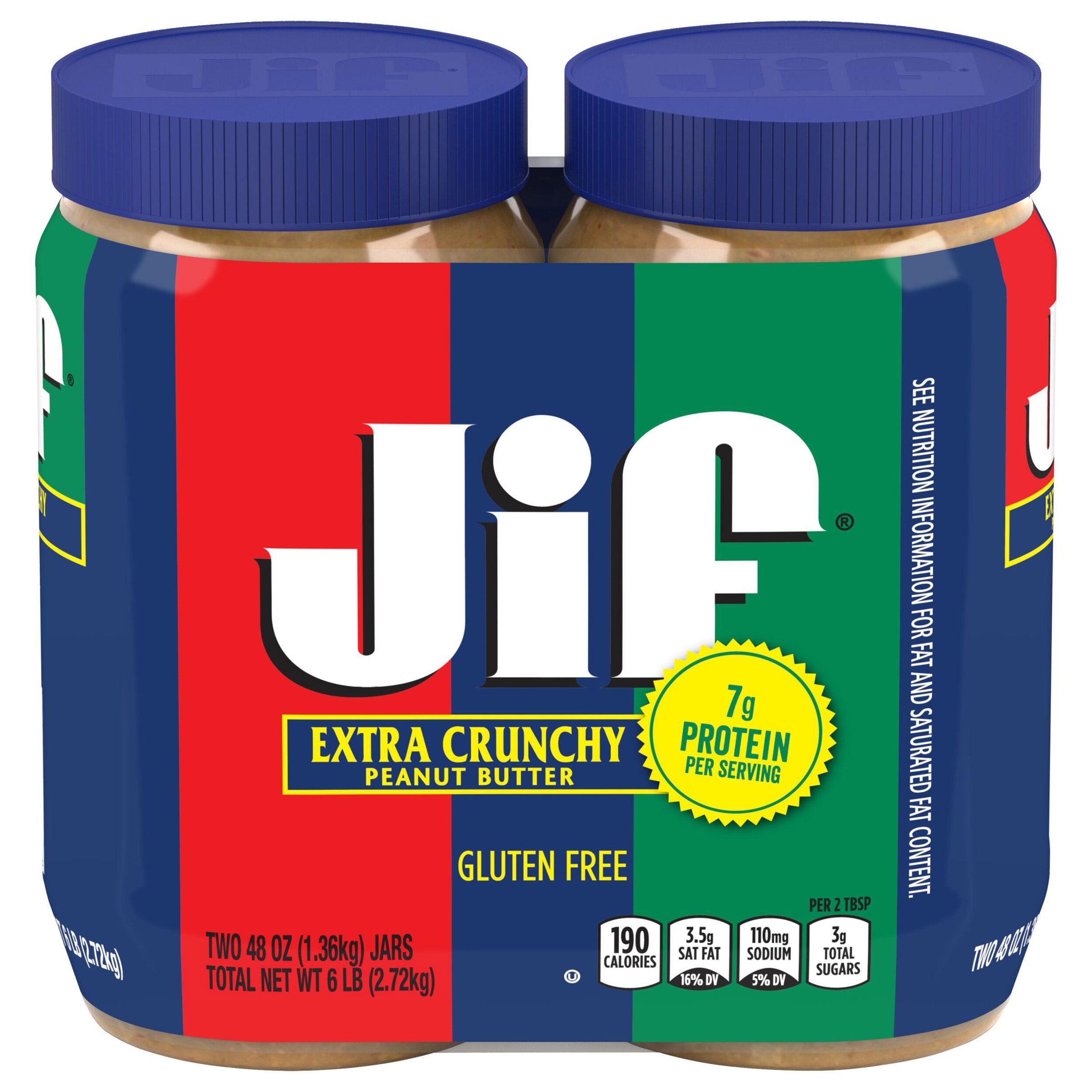 Jif Peanut Butter, Extra Crunchy, 48 oz, 2-Count
