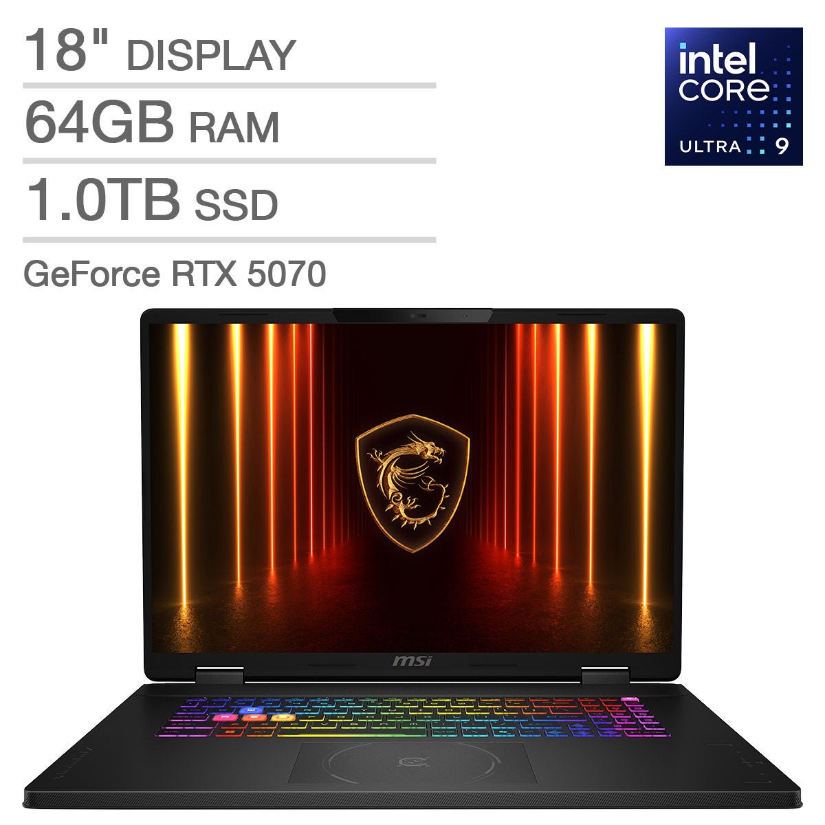 MSI Crosshair 18 HX AI 18" Gaming Laptop - Intel Core Ultra 9 Processor 275HX - NVIDIA RTX 5070 - 2560x1600 - 64GB RAM - 1TB SSD - Windows 11.