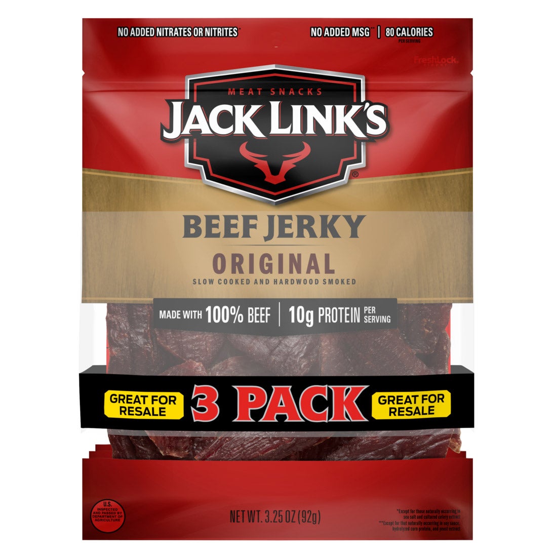 Jack Link's Beef Jerky, Original, 3.25 oz, 3-count