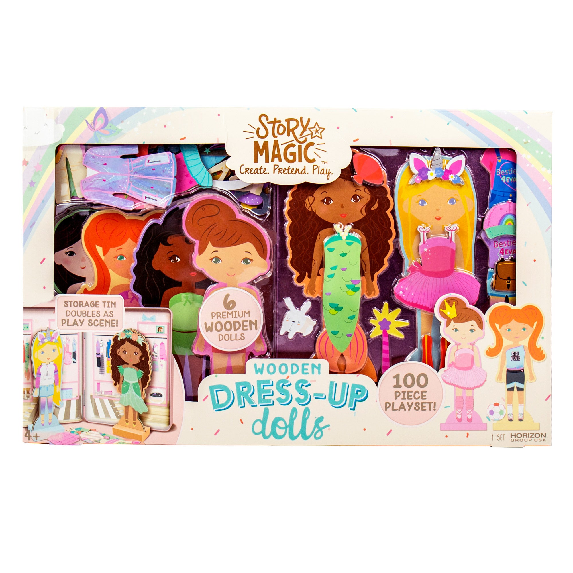 Story Magic Wooden Dress Up Dolls with Tin