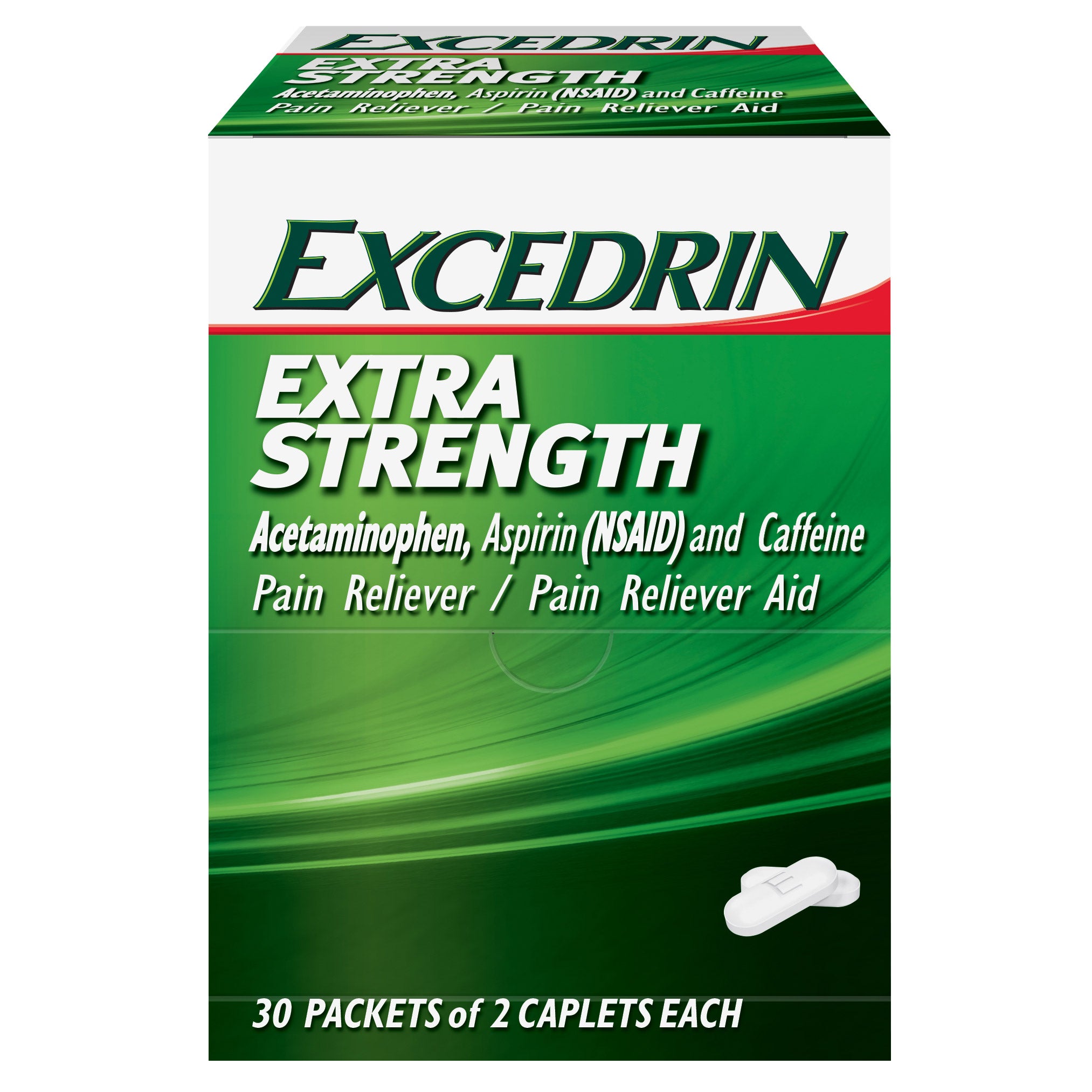 Excedrin Extra Strength Caplets, 2 per Pouch, 30 ct