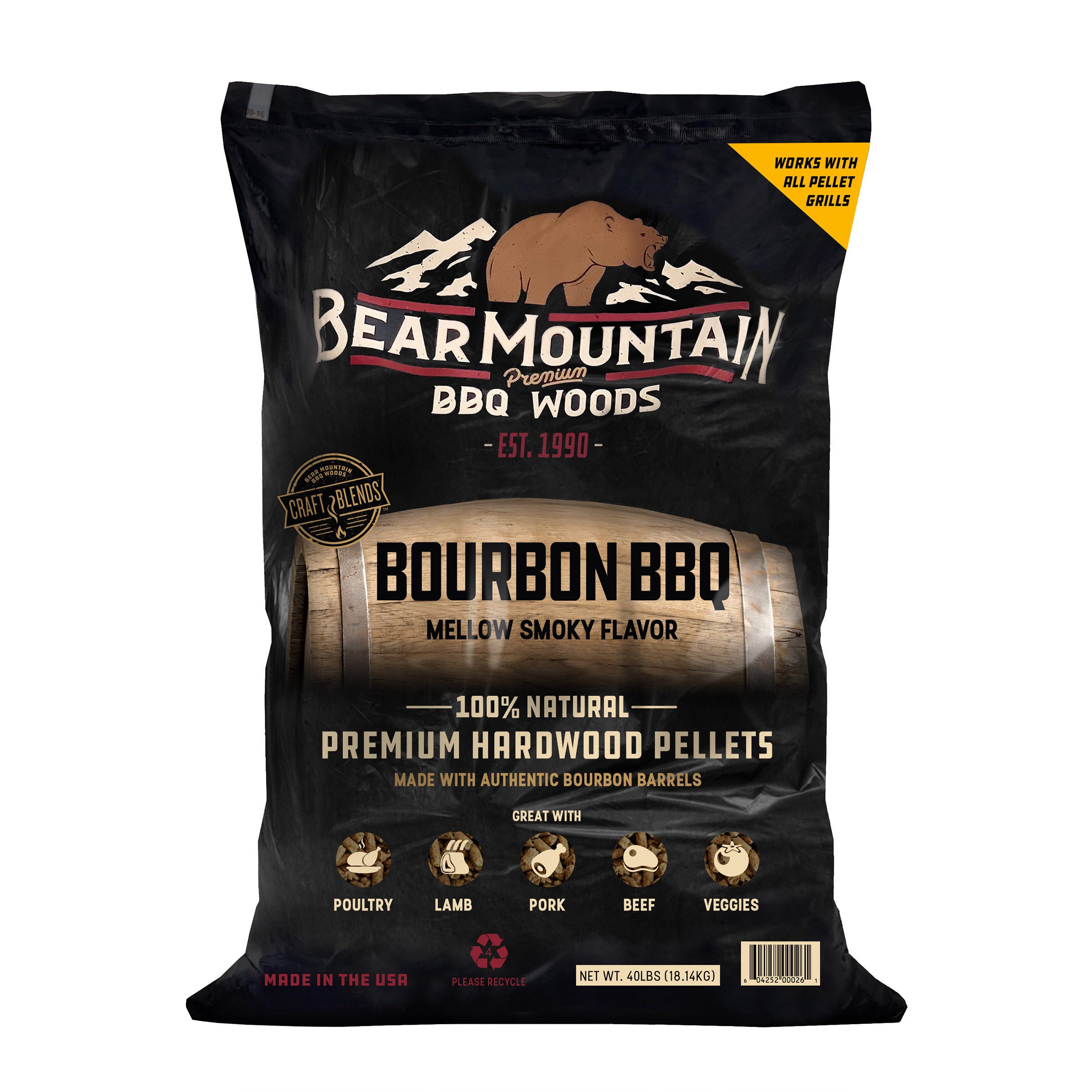 Bear Mountain BBQ Bourbon BBQ Pellets, 40 lb