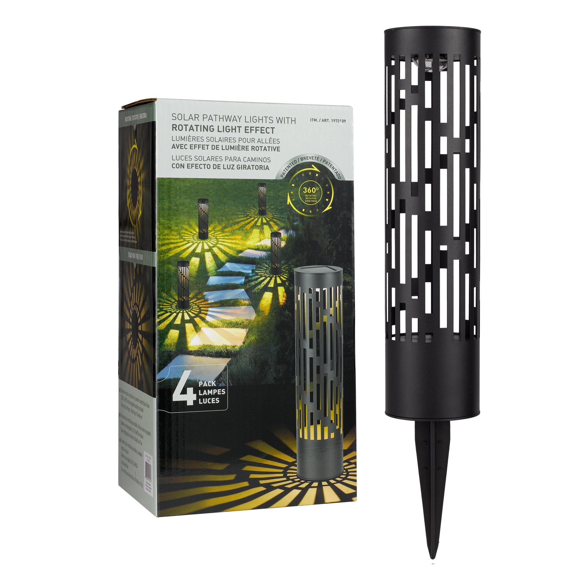 Rotating Solar Bollard Lights, 4-pack