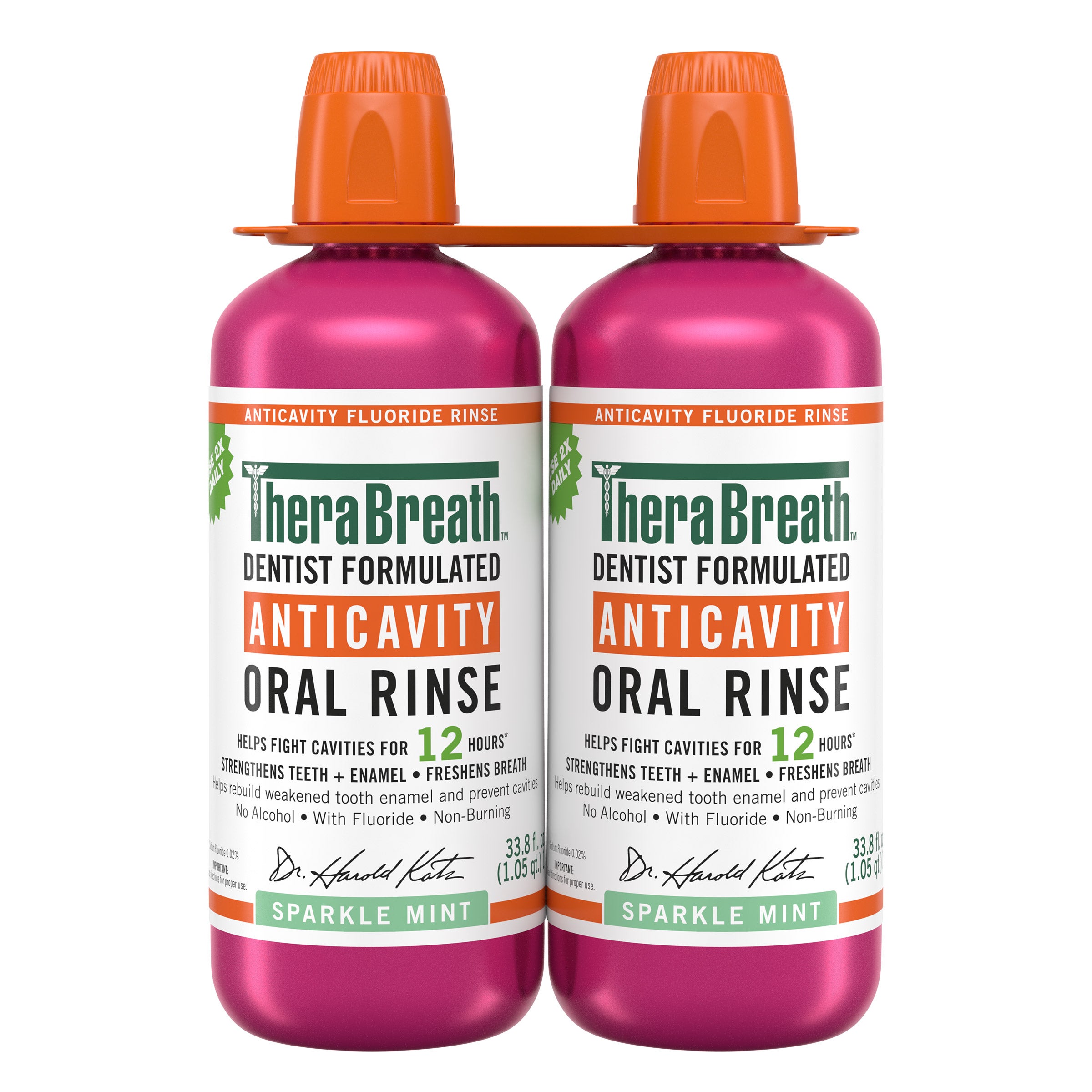 TheraBreath Anticavity Oral Rinse, Sparkle Mint, 33.8 fl oz, 2-pack