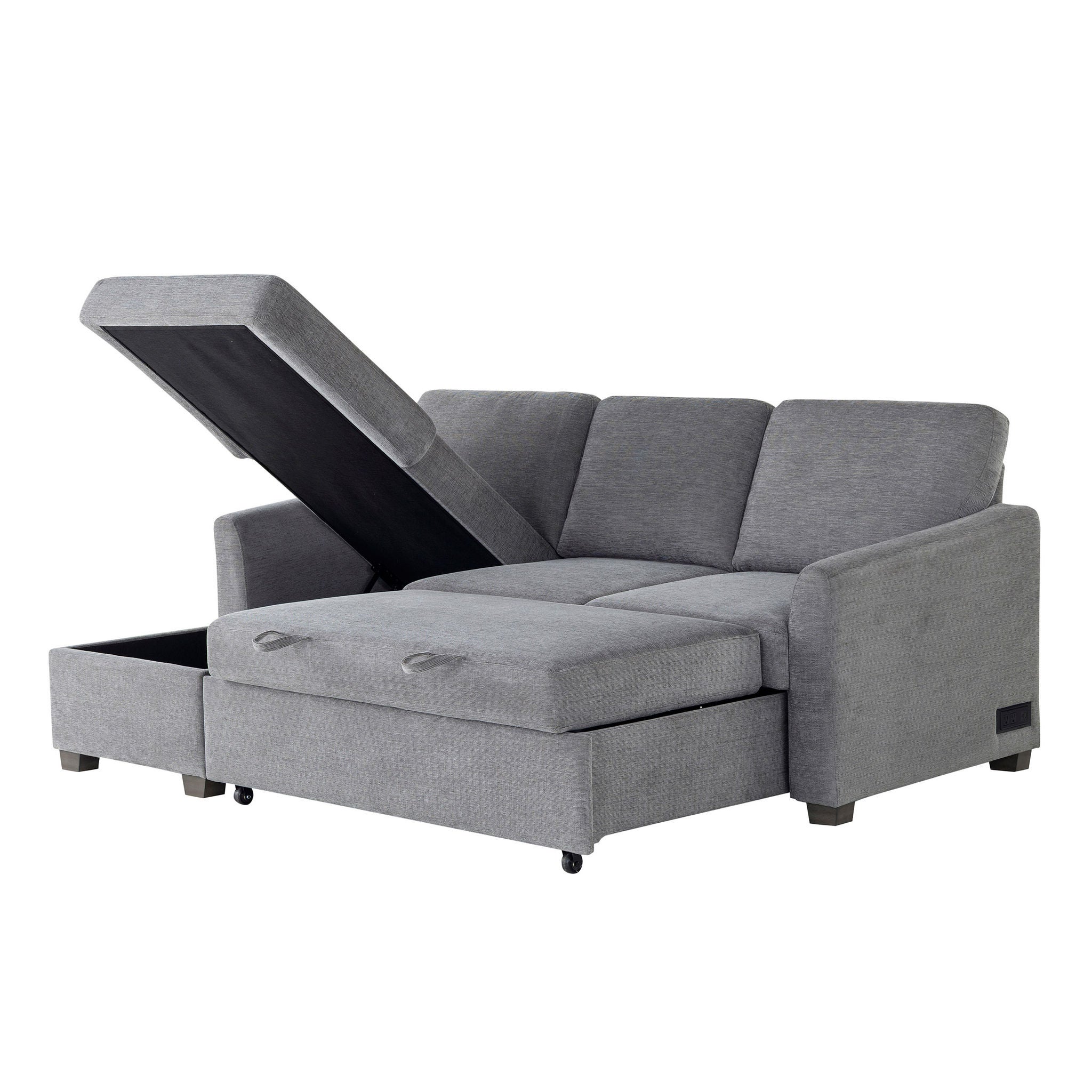 Coddle Cameron Convertible Sofa with Reversible Chaise and Storage, Gray