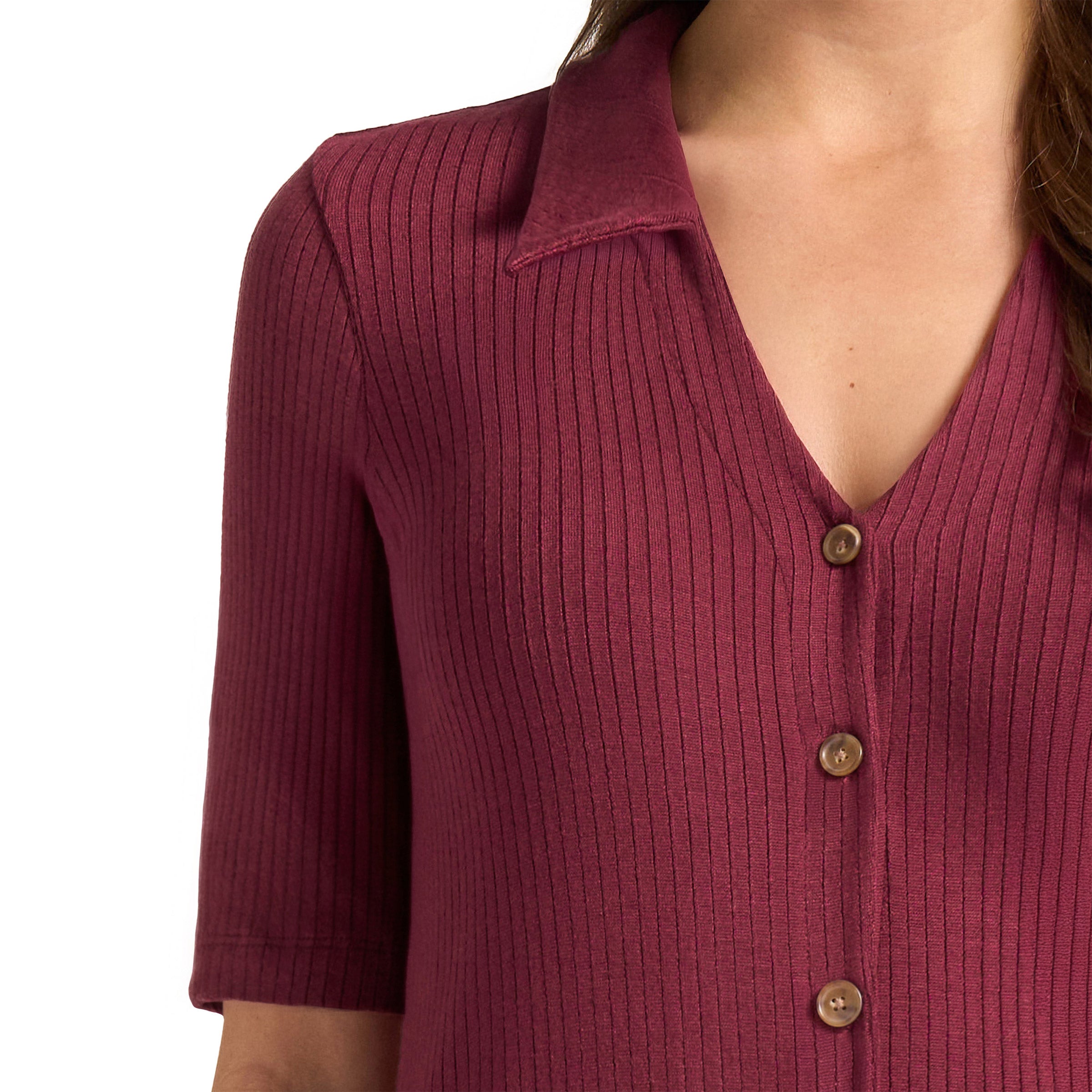 Matty M Women's Ribbed Button Front Top