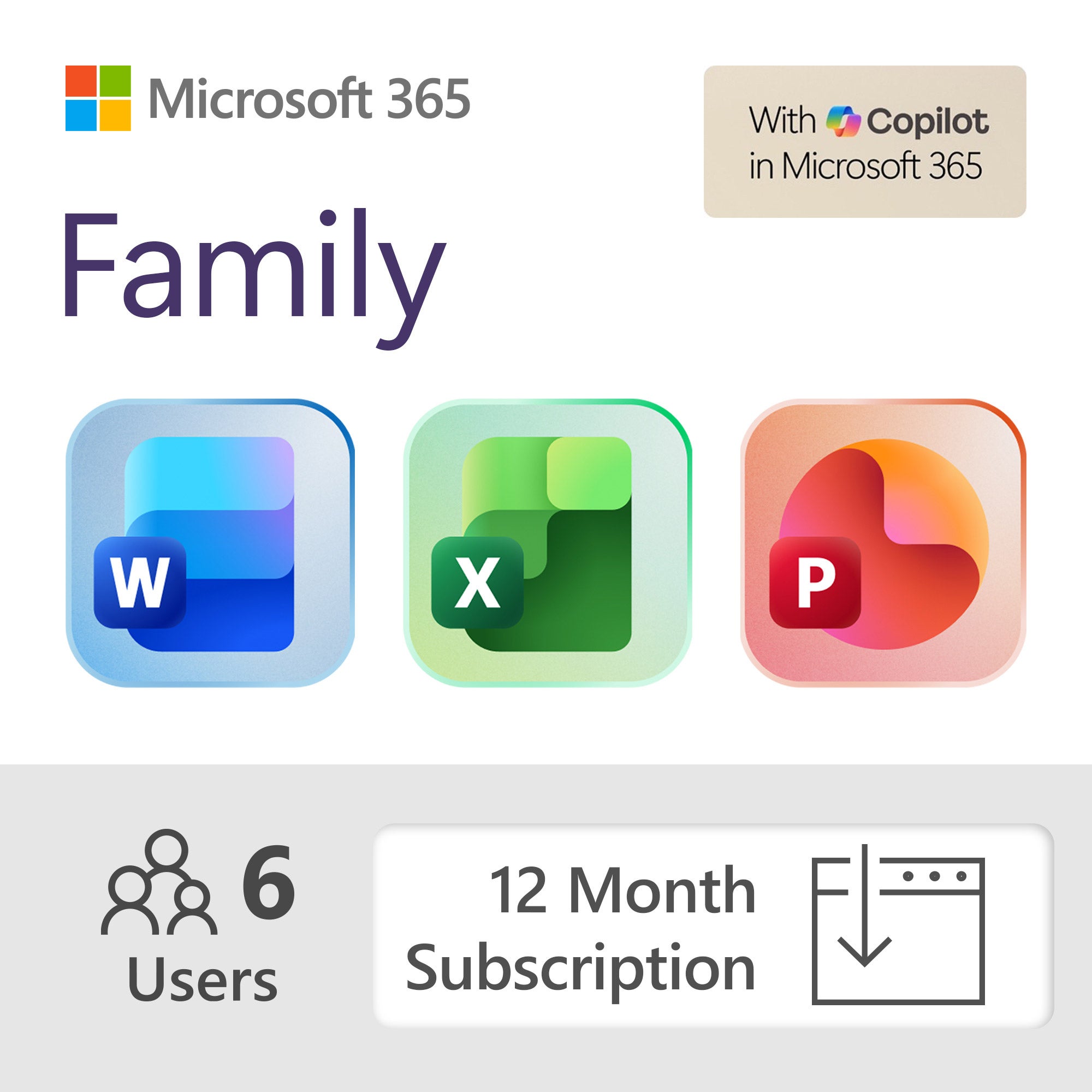 Microsoft 365 Family with Copilot 12-Month Subscription – Up to 6 People (E-Delivery)
