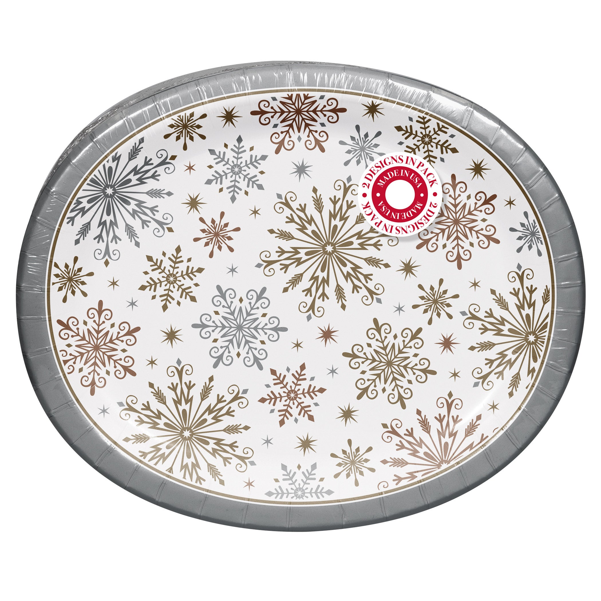 Artstyle Oval Paper Plate Bundle, Dazzling Winter Snowflakes Assortment, 200-count