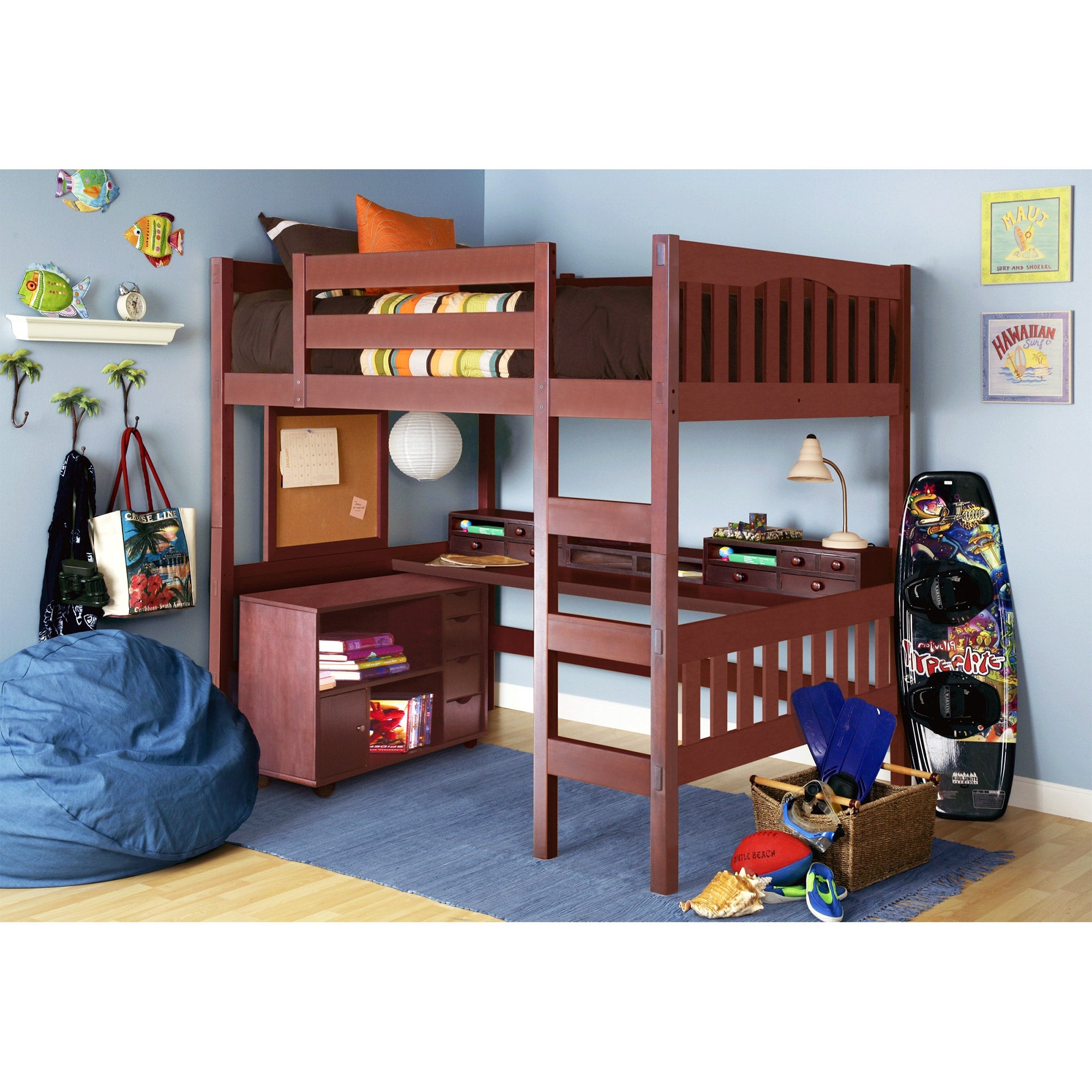 Tyler Full Study Loft Bed with Media Cart, Brown