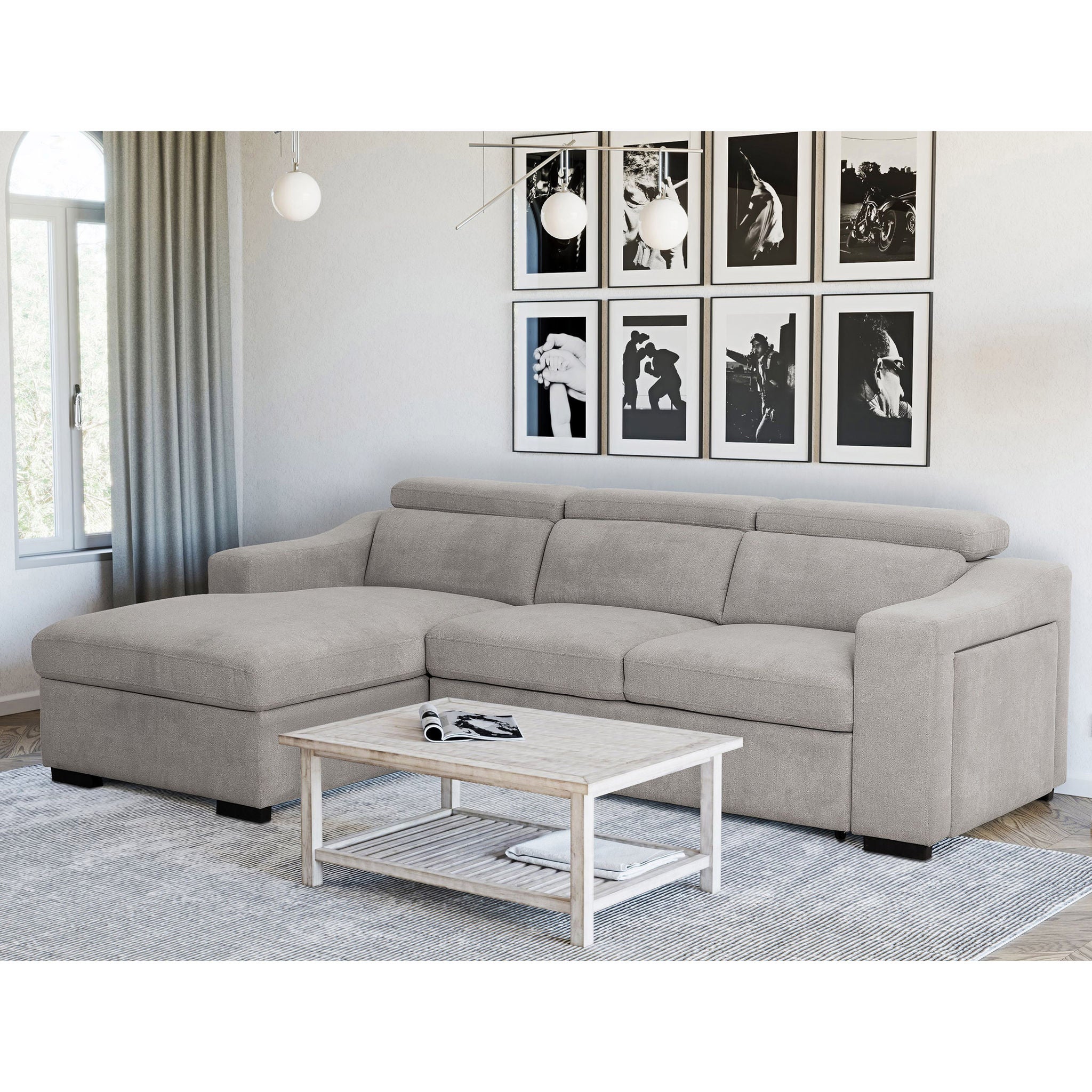 Roxana Fabric Sleeper Sofa with Storage Chaise