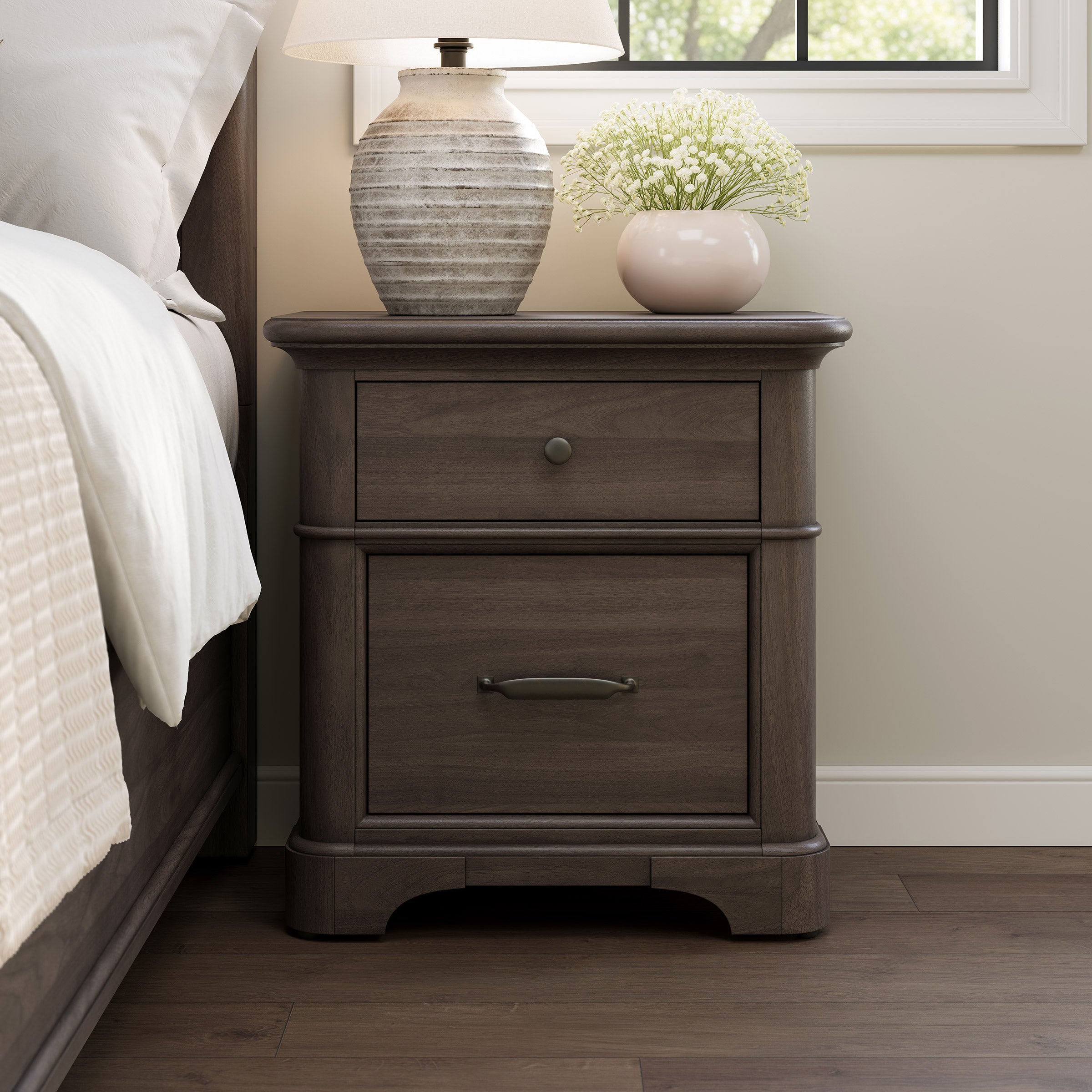 Alki Cove 2-Drawer Nightstand, Medium Brown