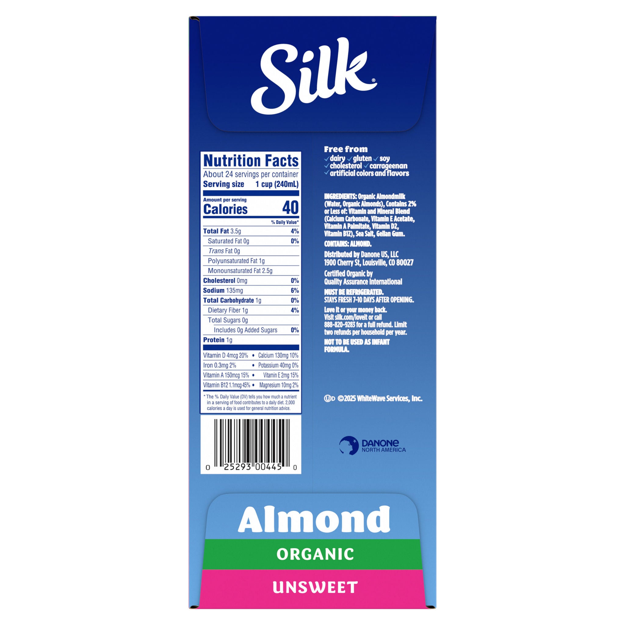 Silk Organic Almond Milk Unsweetened, Half Gallon, 3-count