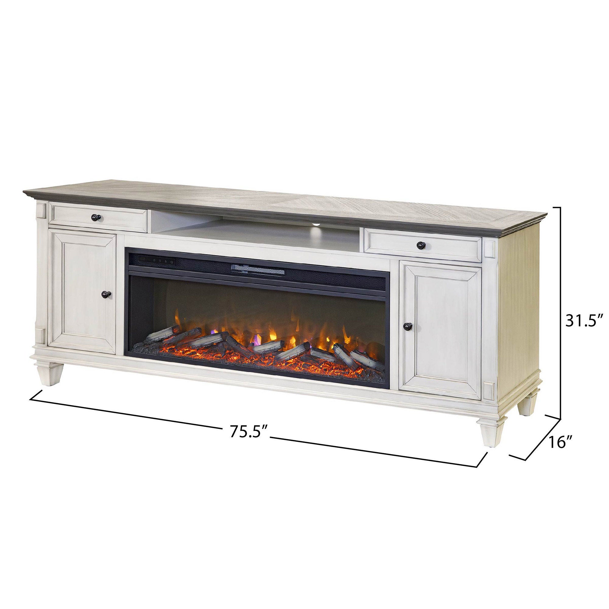Harrington 75.5” TV Console with Electric Fireplace