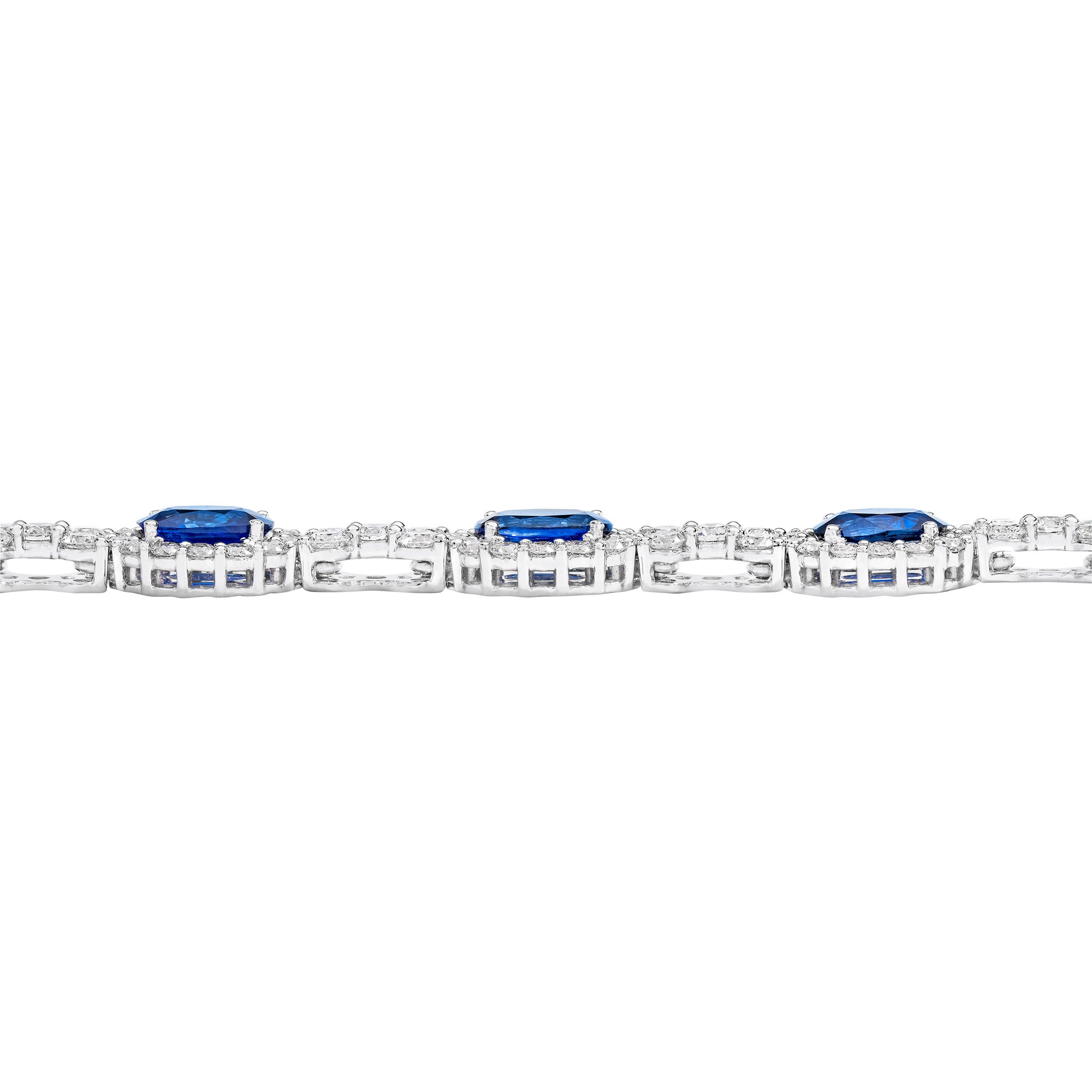 Oval Cut 7 x 5 mm Blue Sapphire & 5.50ctw Diamond 18kt White Gold Bracelet
