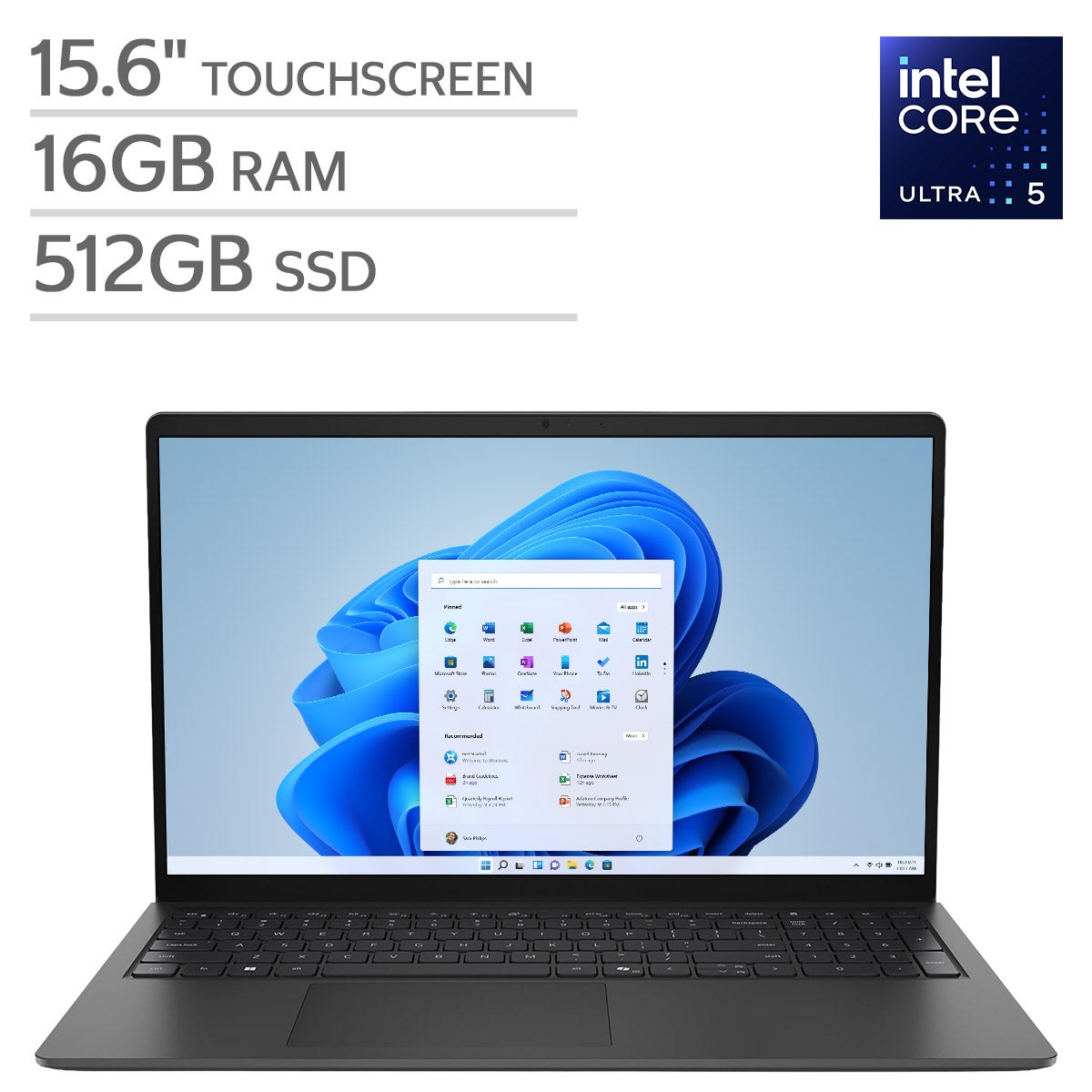 Dell 15.6" Touchscreen Laptop - Intel Core Ultra 5 Processor - FHD (1920x1080) - 16GB RAM - 512GB SSD - Windows 11 Home.