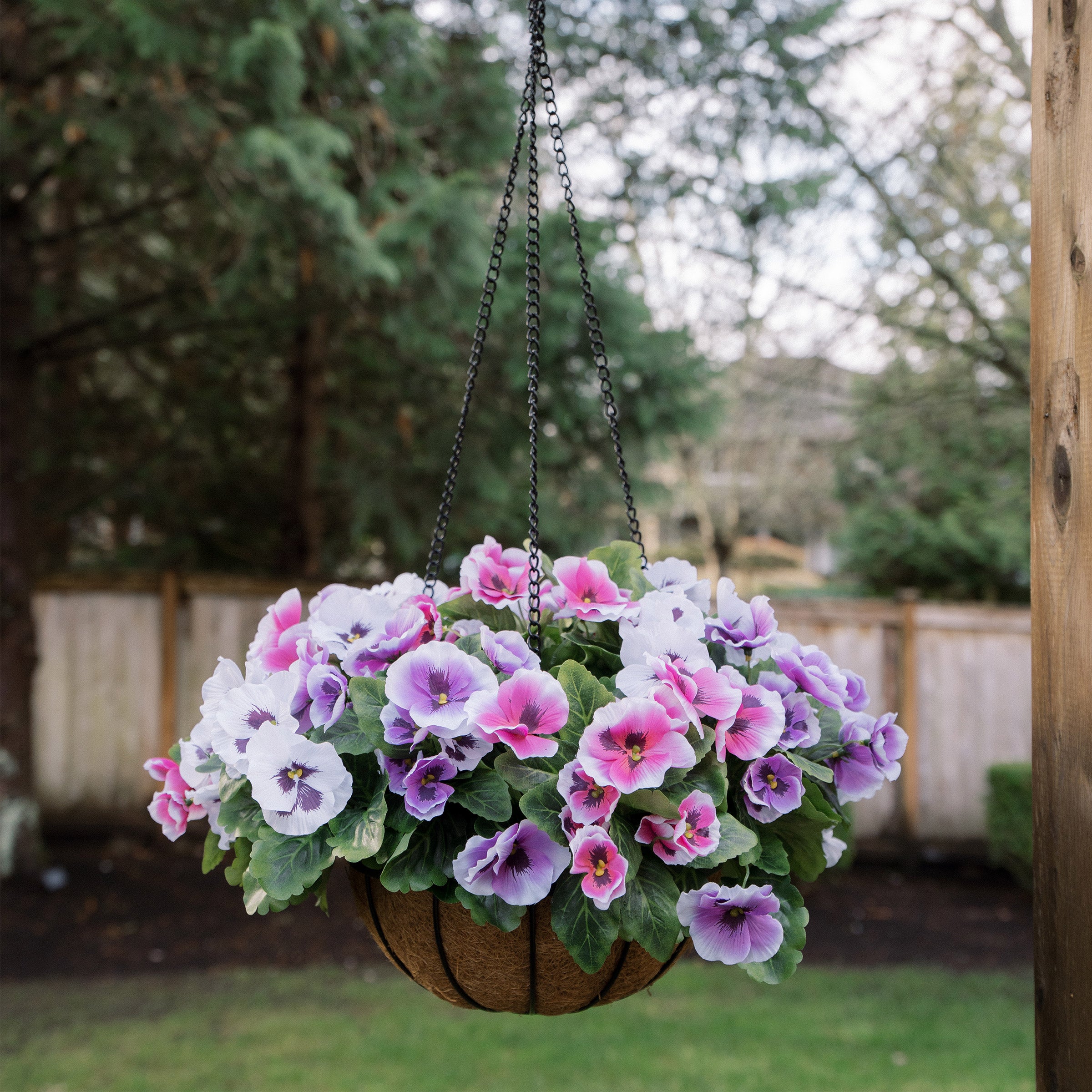 Faux UV Resistant Pansy Hanging Basket