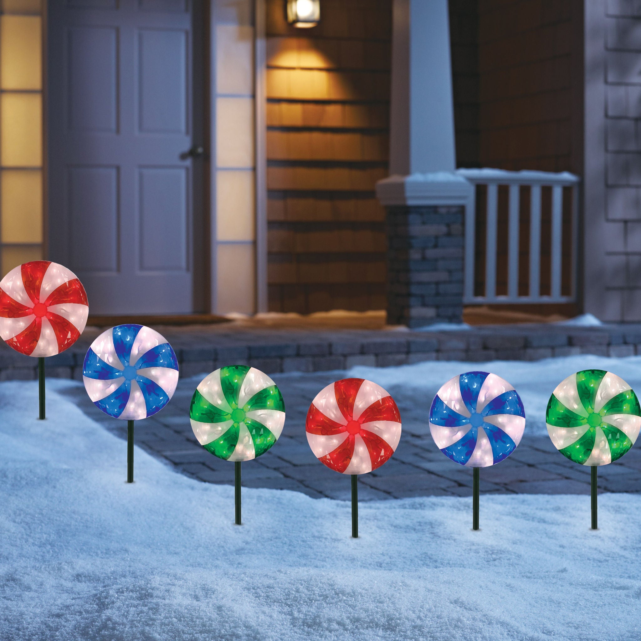 10" Peppermint LED Lawn Stakes, Set of 6