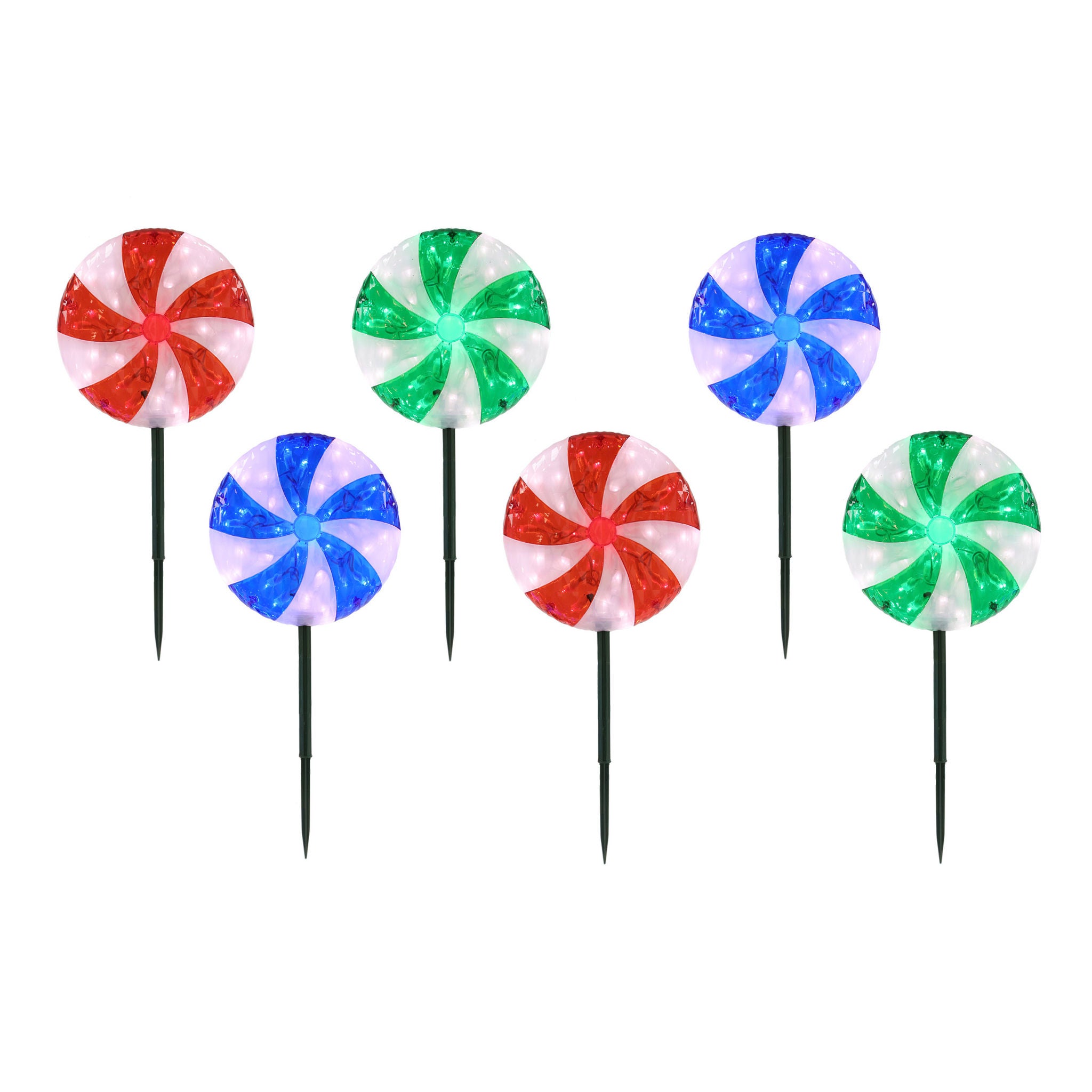 10" Peppermint LED Lawn Stakes, Set of 6