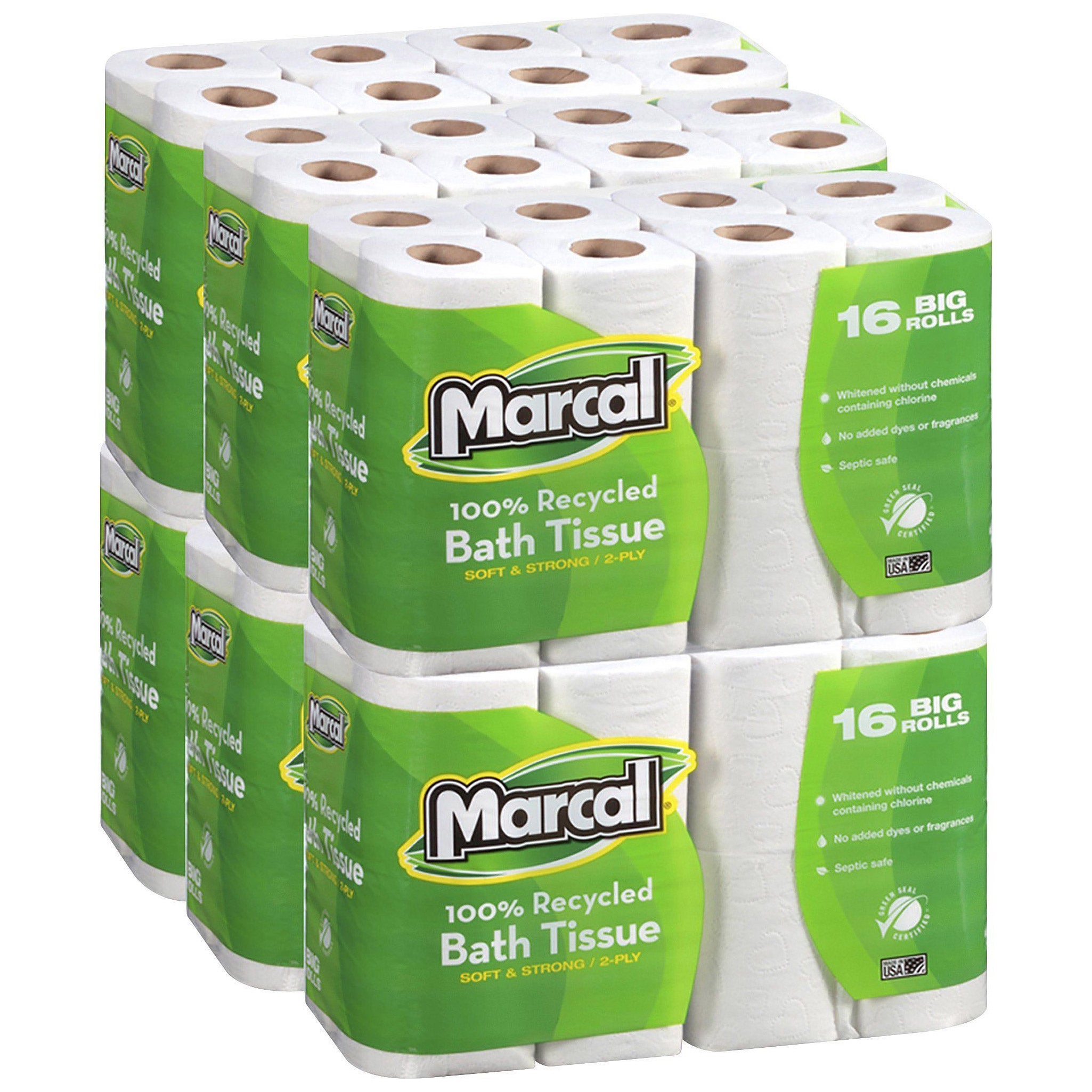 Marcal 100% Recycled Bath Tissue, 2-Ply, 168 Sheets, 96 Rolls