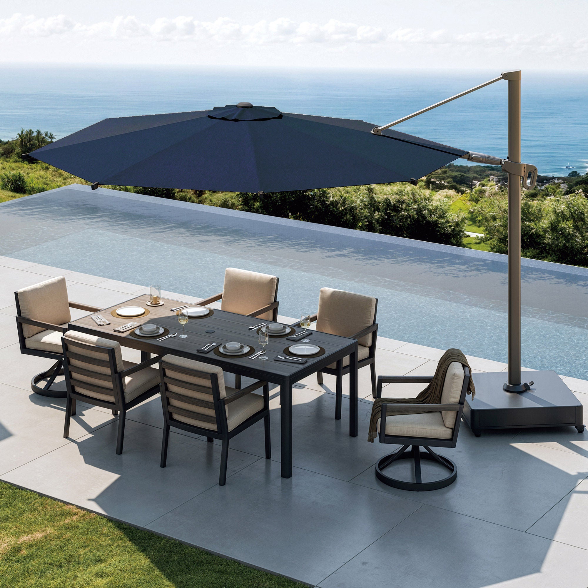 Mirador 11.4' Cantilever Umbrella with Rolling Base