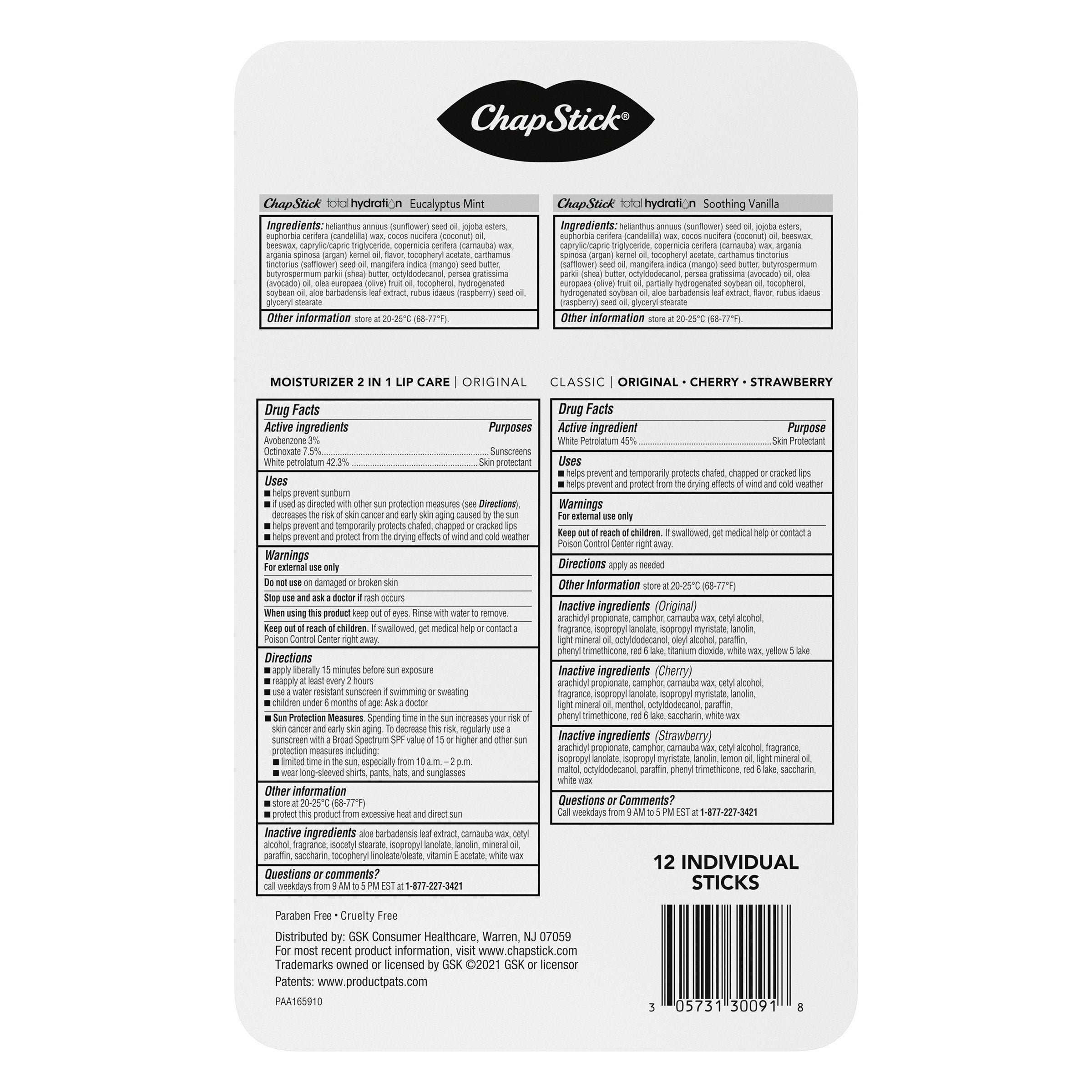 Chapstick Variety Pack, 12 Sticks
