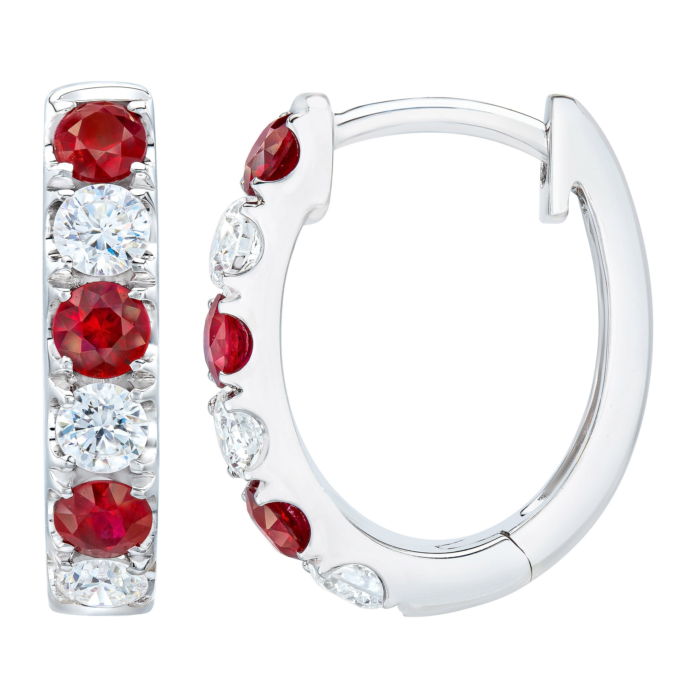 Ruby and Diamond 14kt White Gold Hoop Earrings