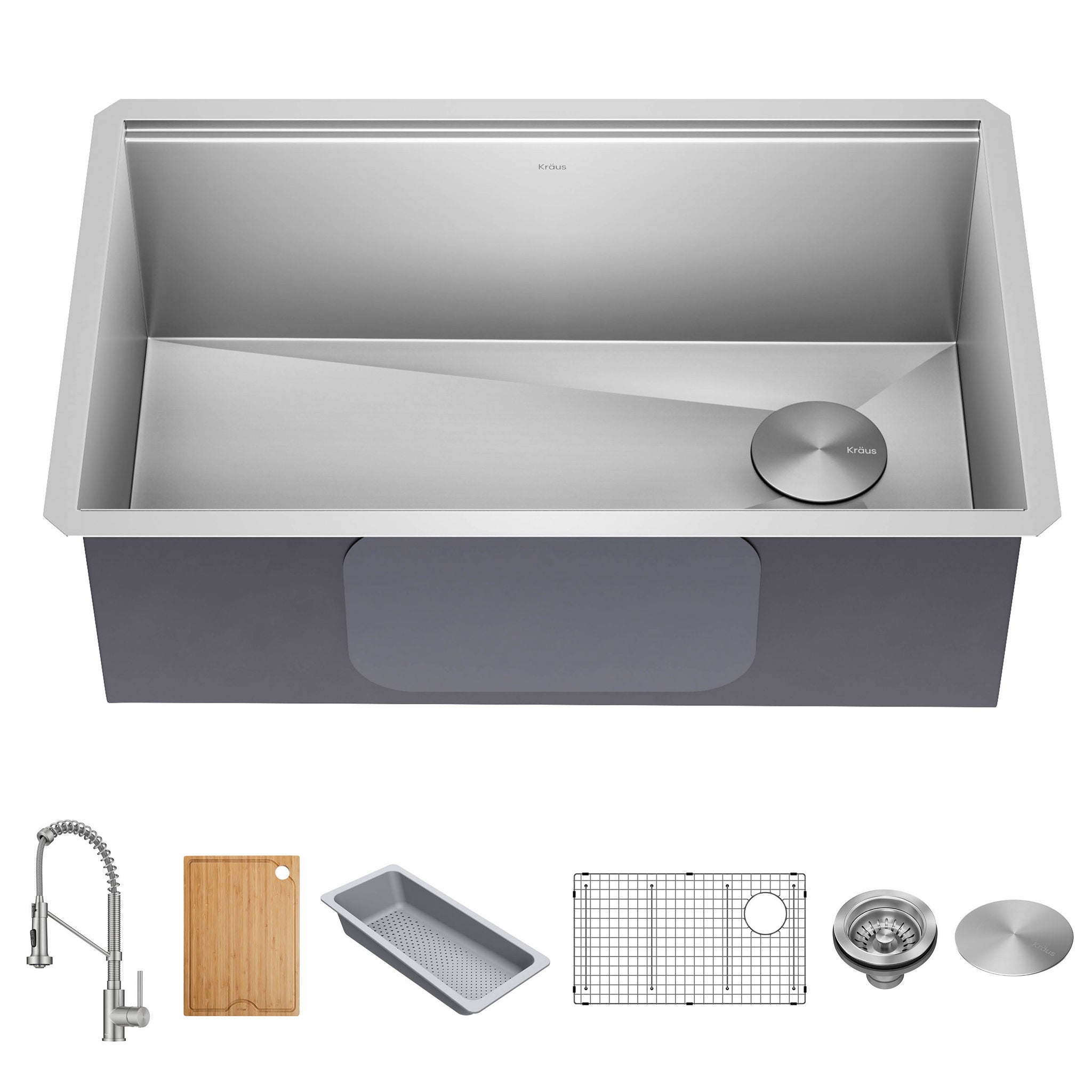 KRAUS Undermount Workstation Kitchen Sink with Pull Down Faucet