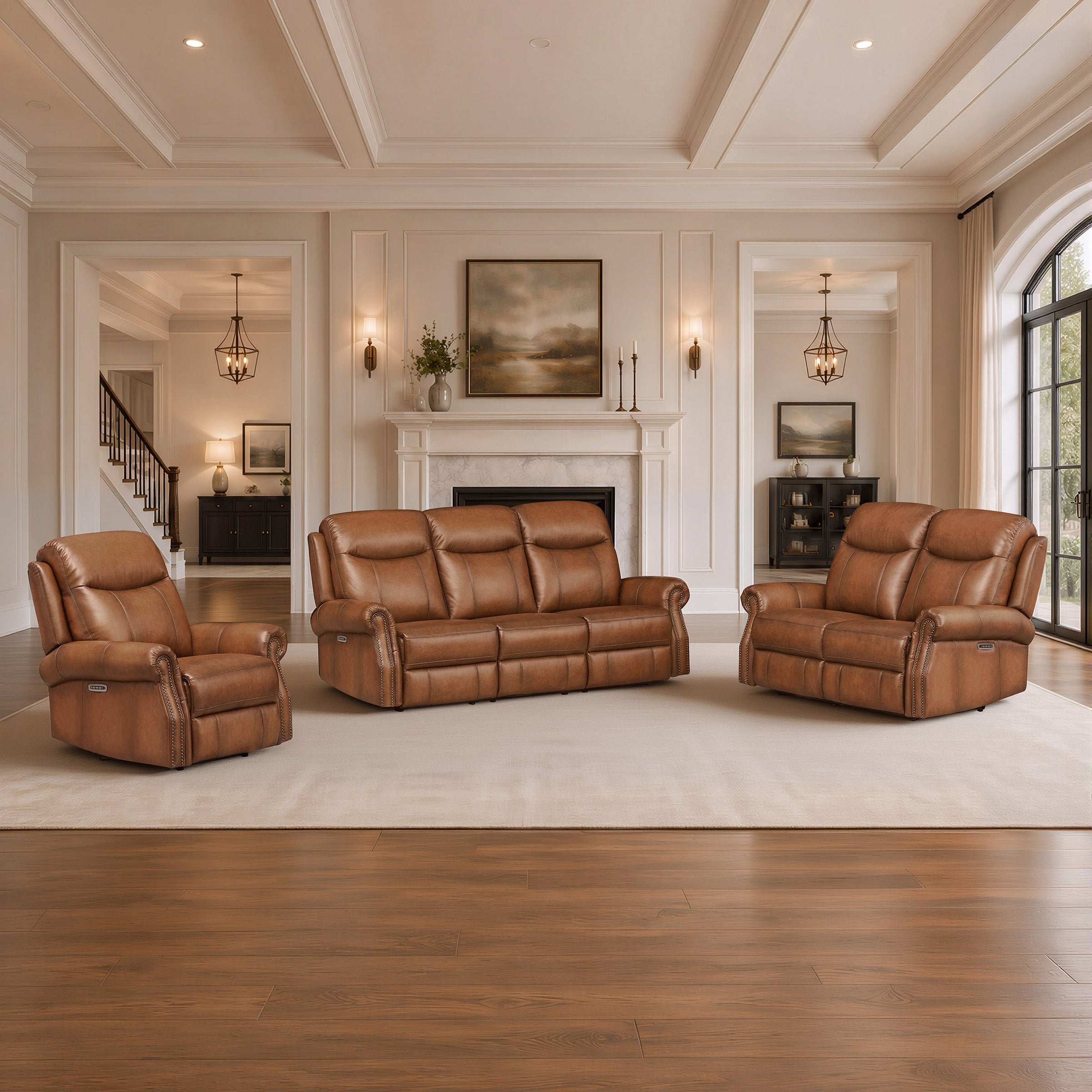 Grayson 3-piece Leather Power Reclining Set with Power Headrests and Lumbar - Sofa, Loveseat, and Recliner