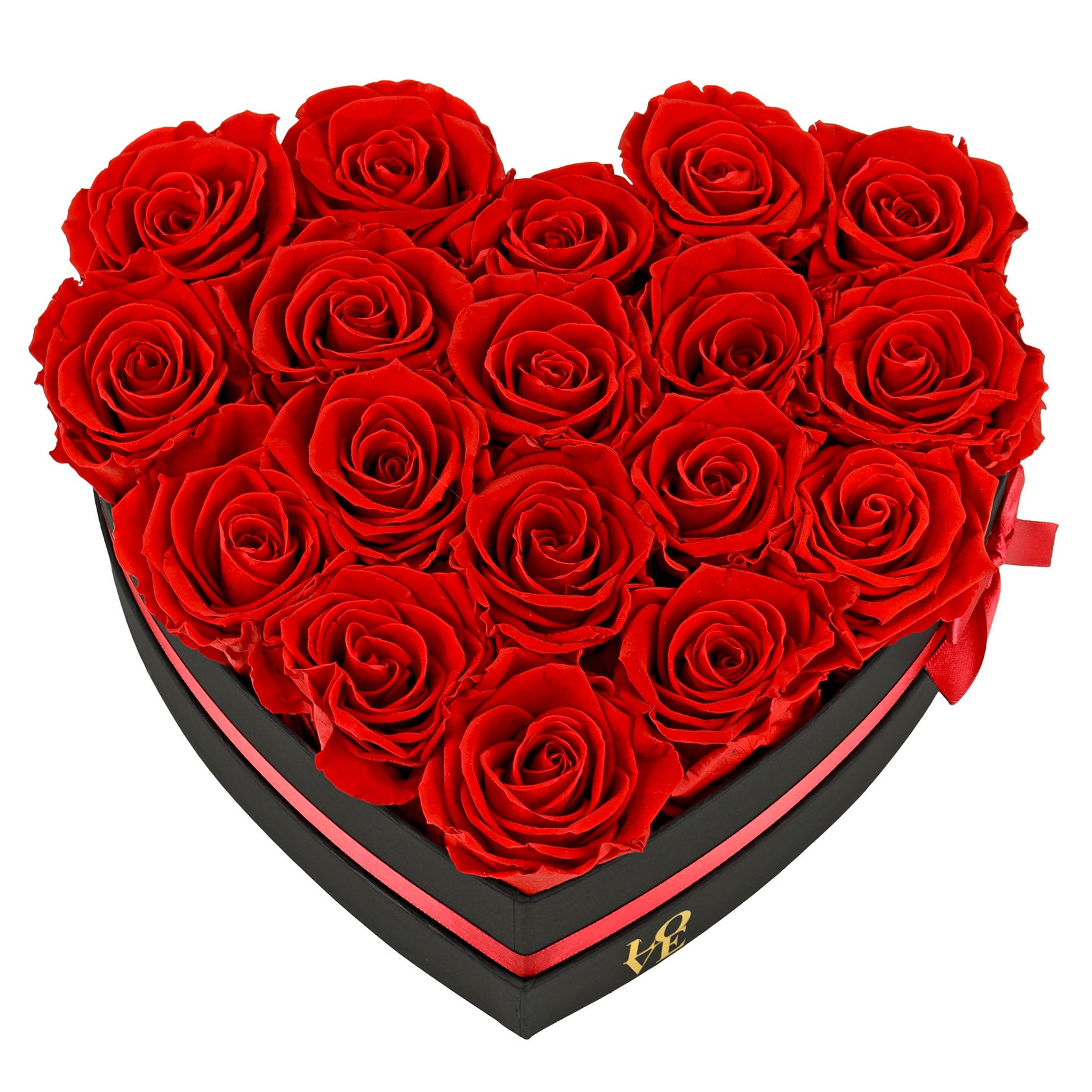 Red Preserved Forever Roses with Black Box, 17-stems