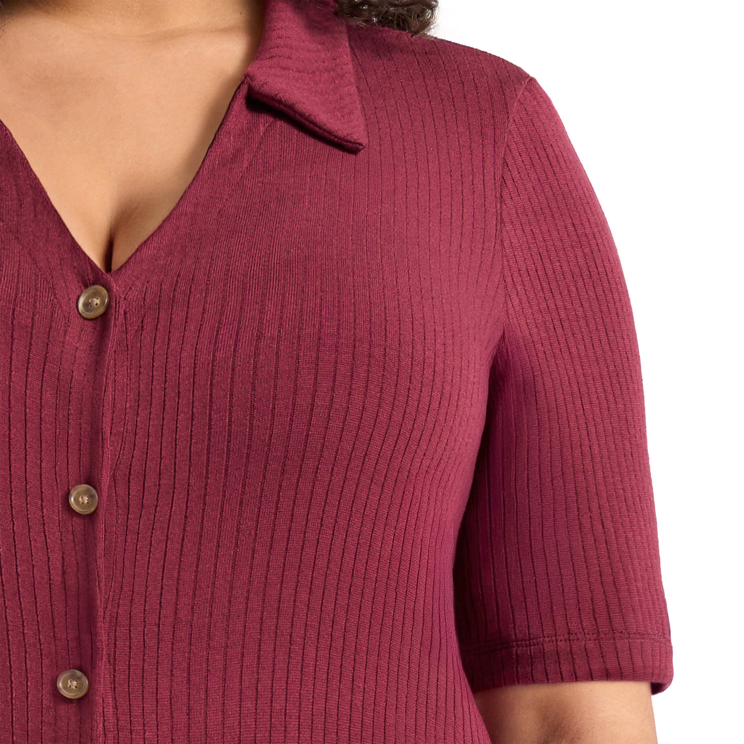 Matty M Women's Ribbed Button Front Top