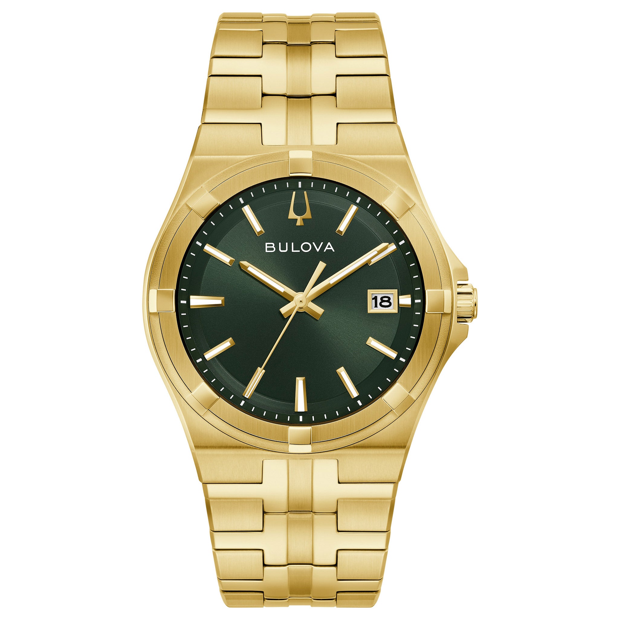 Bulova Dress Classic Gold Tone Stainless Steel Green Dial Quartz Men's Watch, 39mm