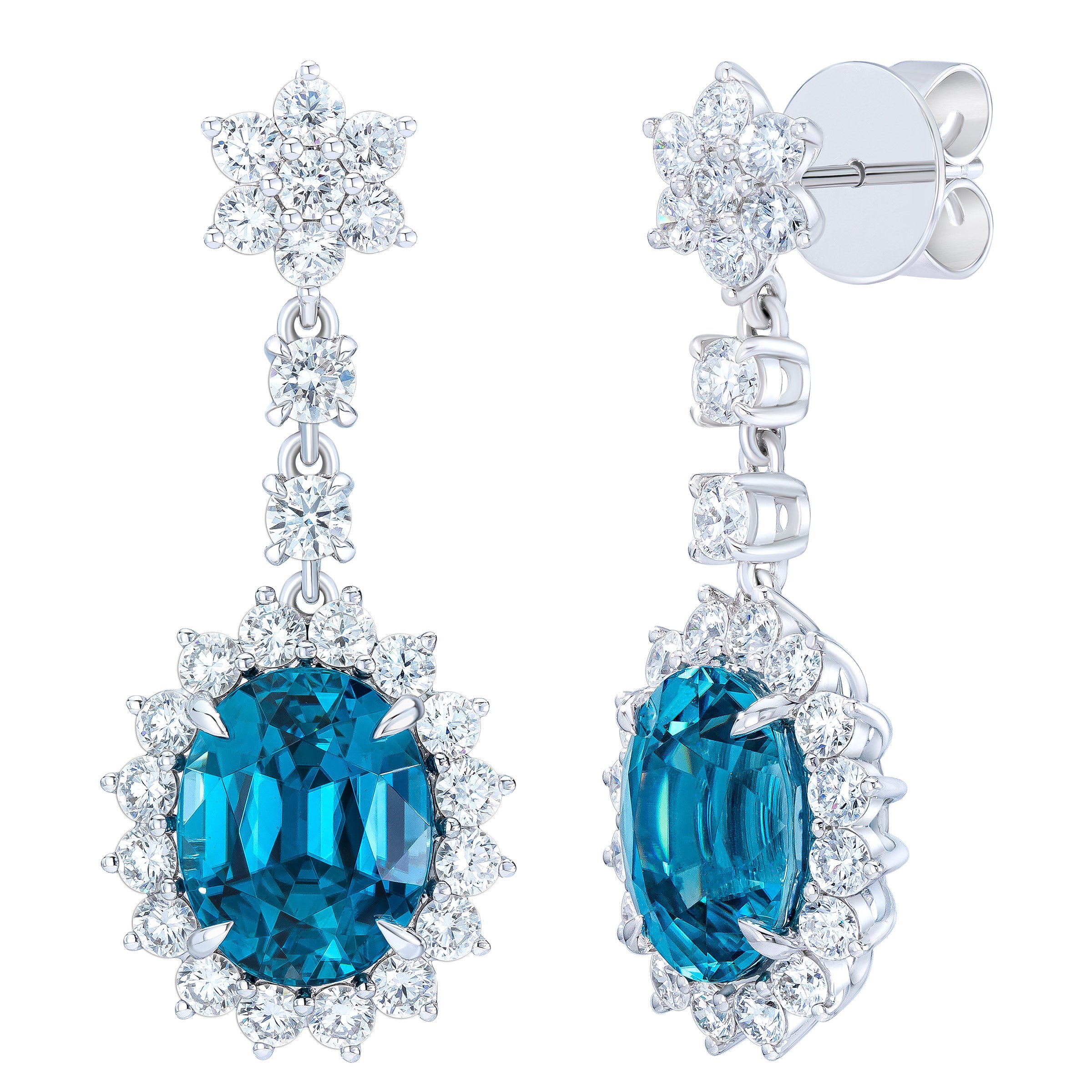 Oval Cut 14.04 ctw Blue Zircon & Diamond 18kt White Gold Earrings