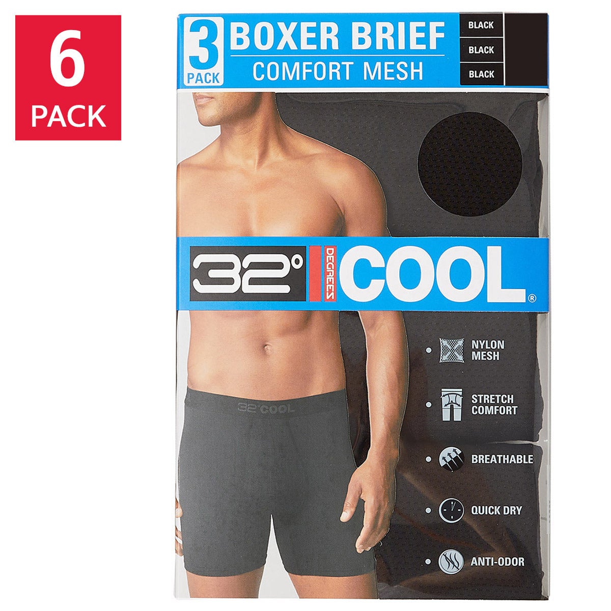 32 Degrees Men's Comfort Mesh Boxer Brief, 6-pack