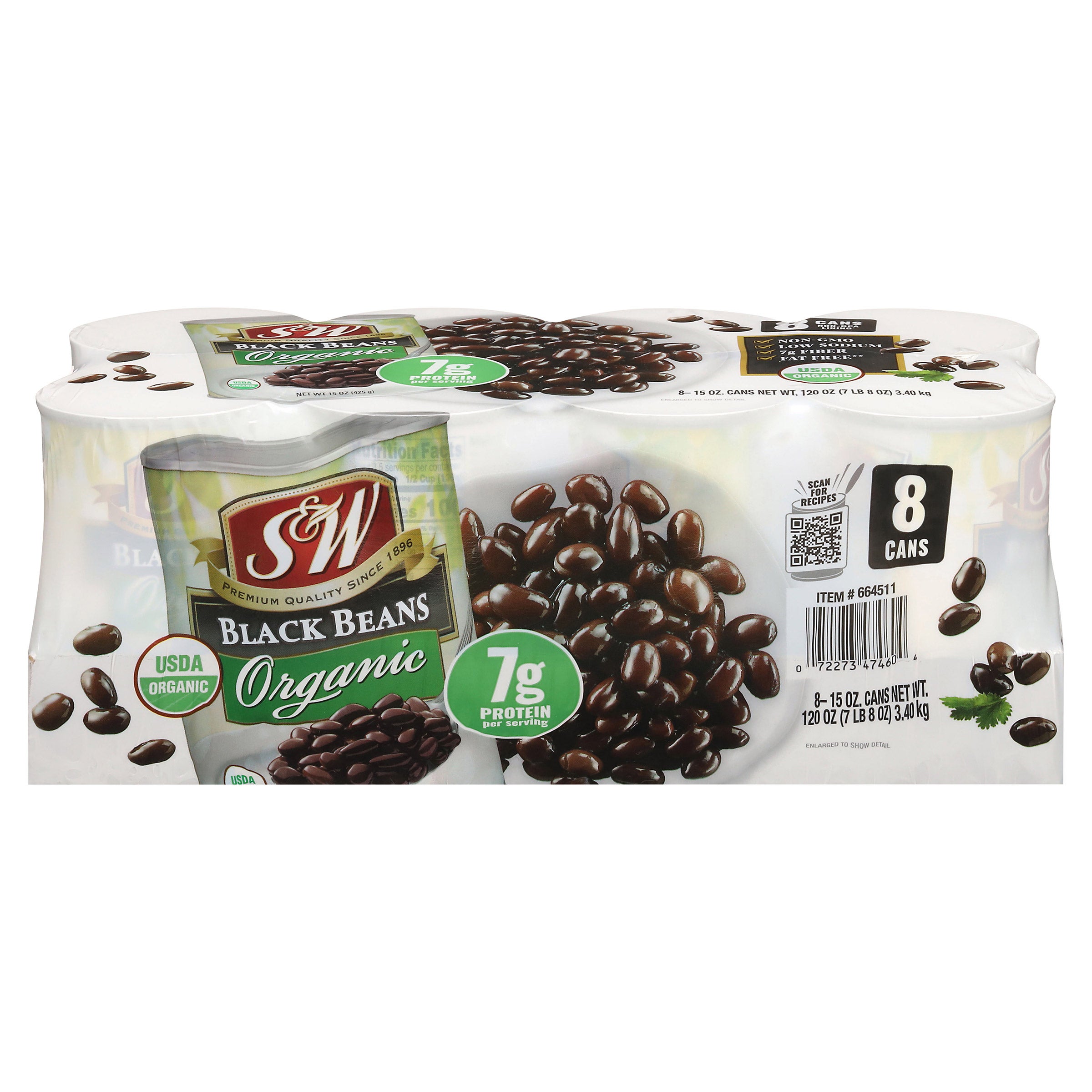 S&W, Organic Black Beans, 15 oz, 8-Count