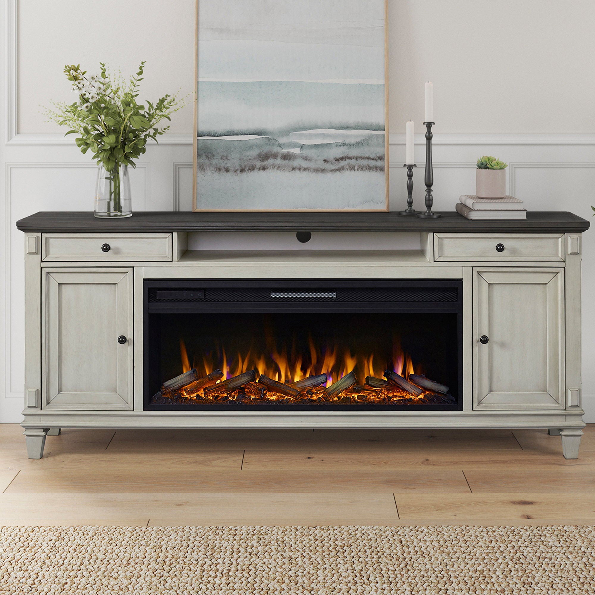 Harrington 75.5” TV Console with Electric Fireplace