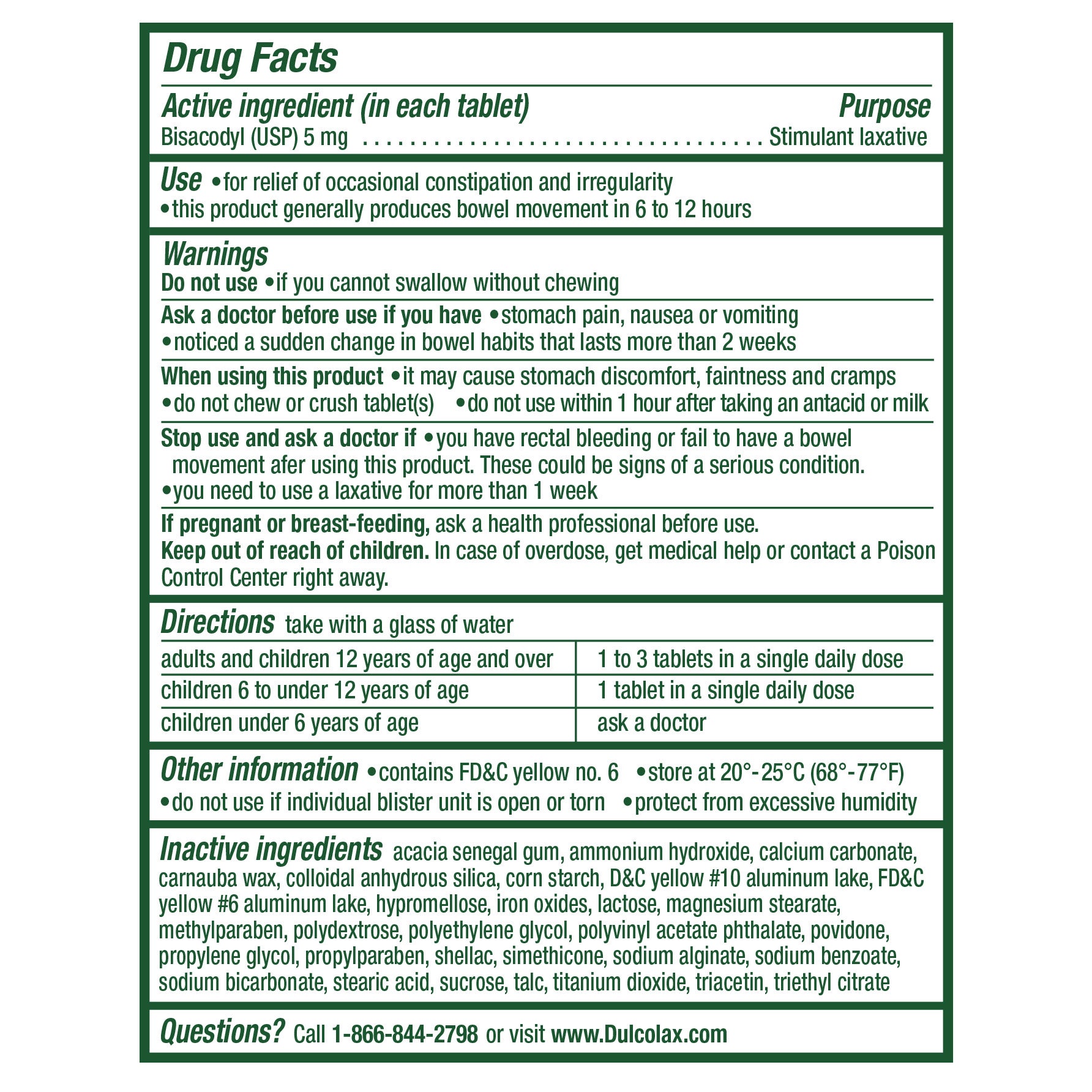 Dulcolax Overnight Laxative, 200 Tablets