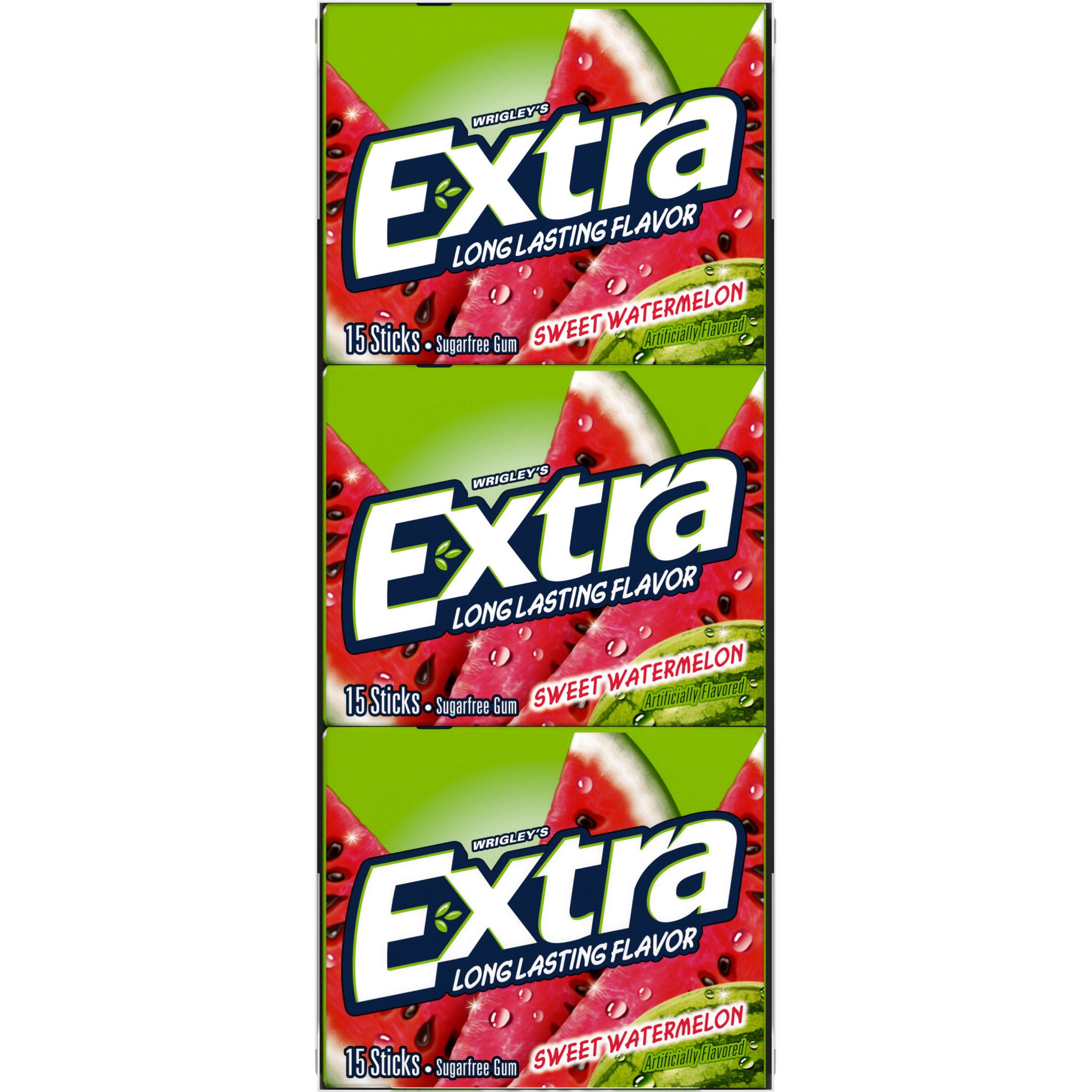 Extra Sugar Free Chewing Gum, Sweet Watermelon, 15-sticks, 12-count