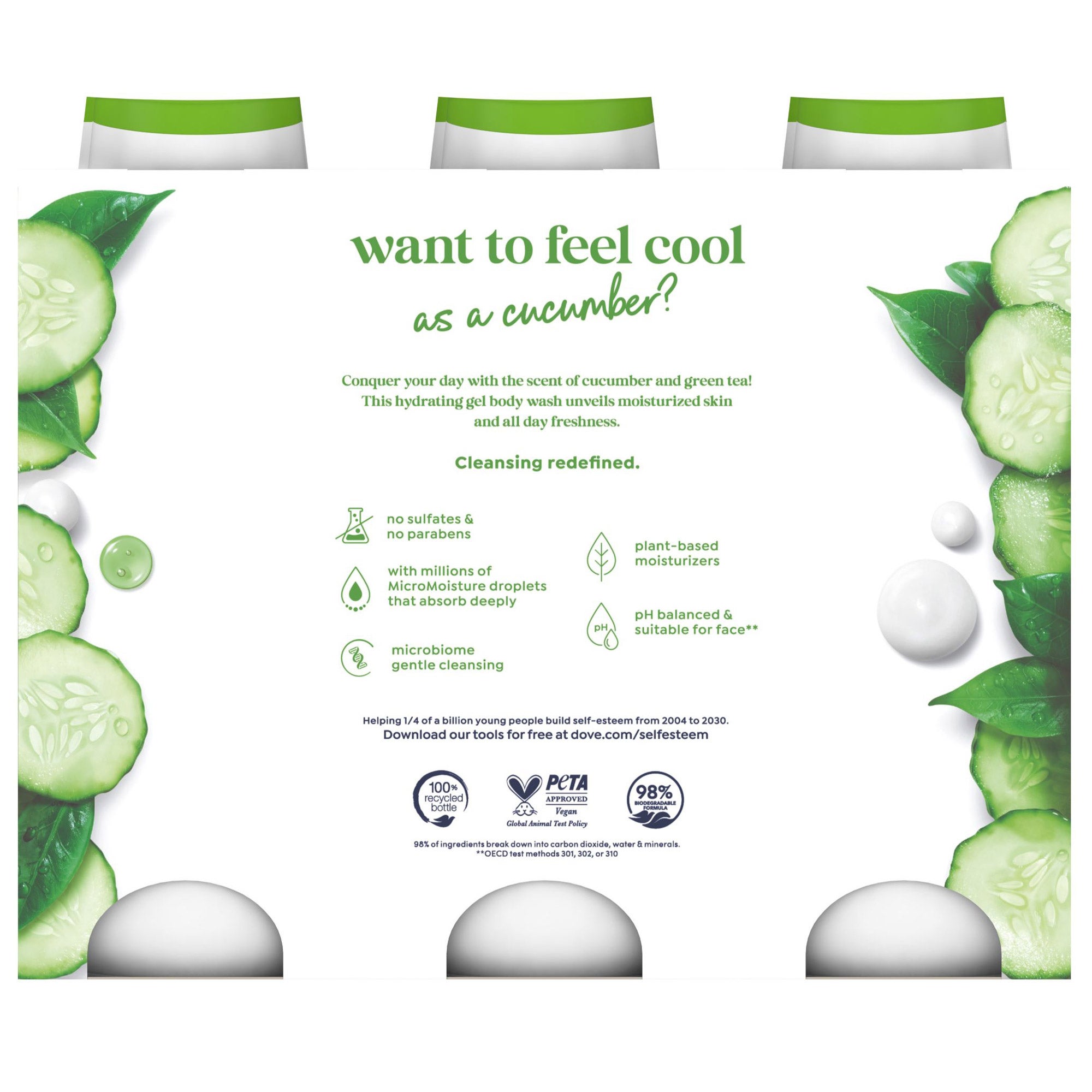 Dove Refresh Cucumber and Green Tea Body Wash, 23 fl oz, 3-pack